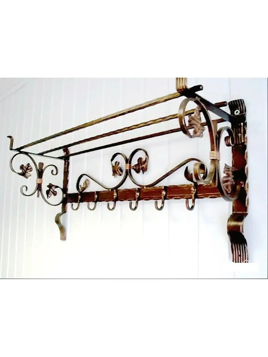 Вешалка настенная, кованая, Студия кованой мебели Нива, цвет темно-коричневый