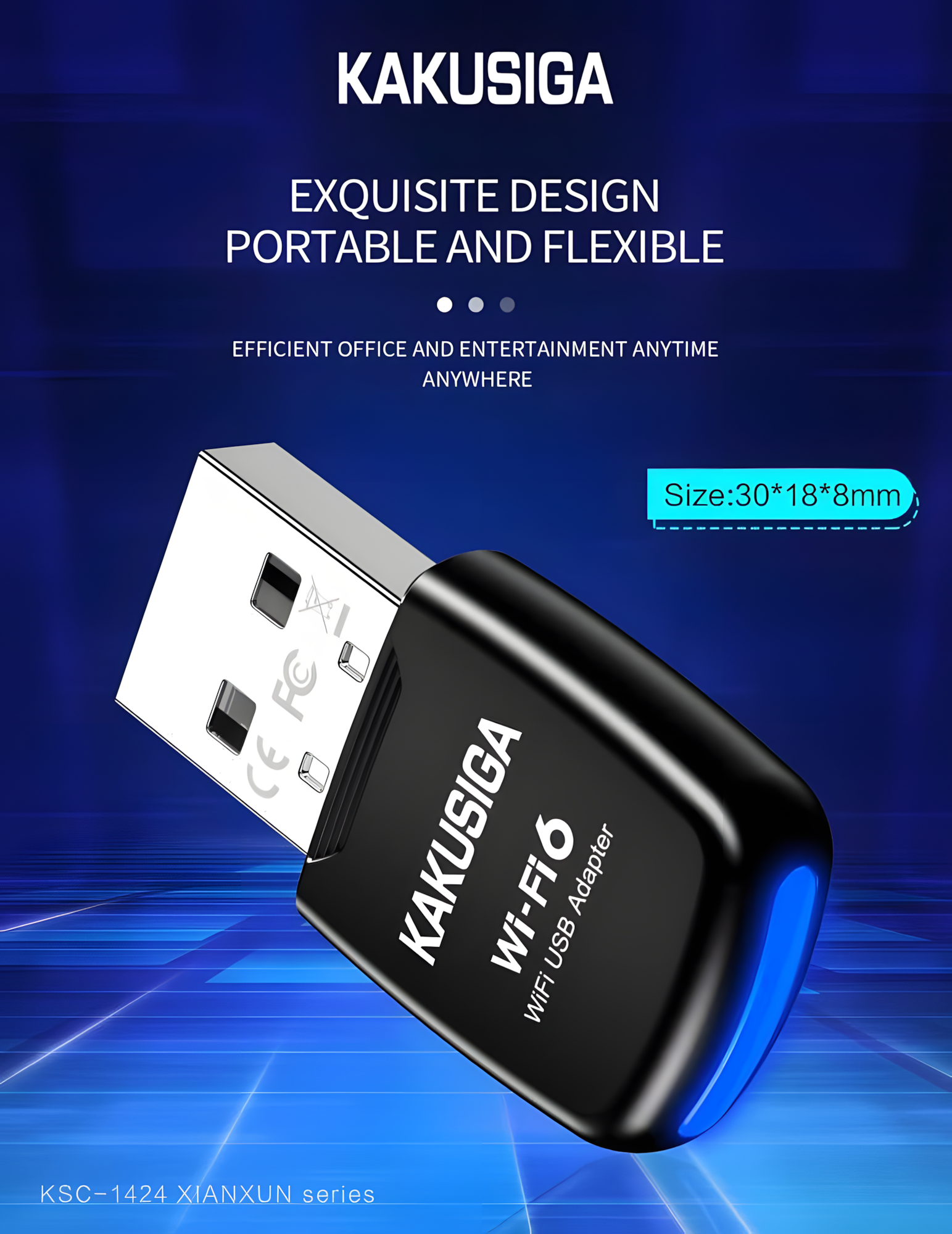 Wi-Fi адаптер KAKUSIGA KSC-1424 USB 2.0, высокоскоростной, черный, для ПК и ноутбуков