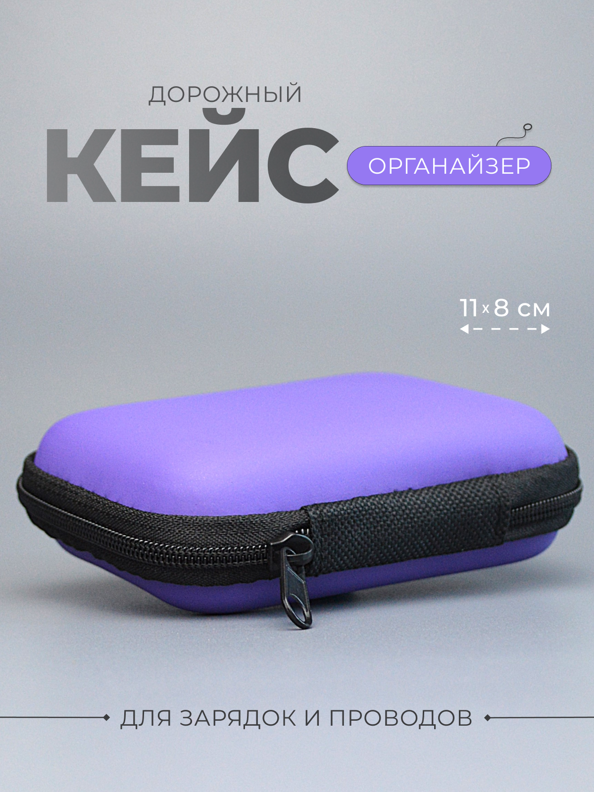 Органайзер для проводов и зарядки, дорожная сумочка чехол для наушников и кабелей, 11х8 см, фиолетовый/синий