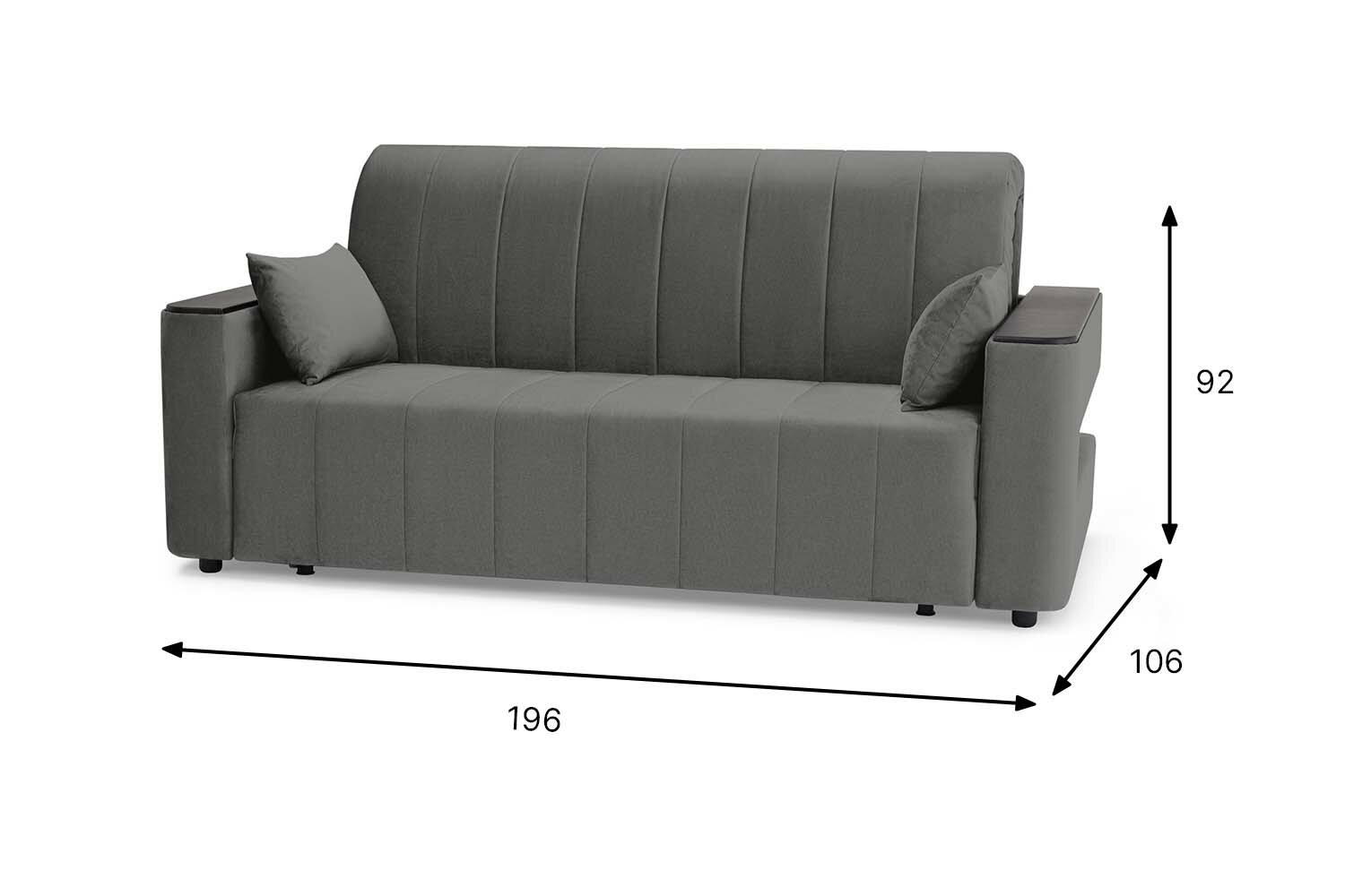 Диван-кровать DREAMART Канзас, велюр, 196х92х106, прямой, цвет серый — фото 1