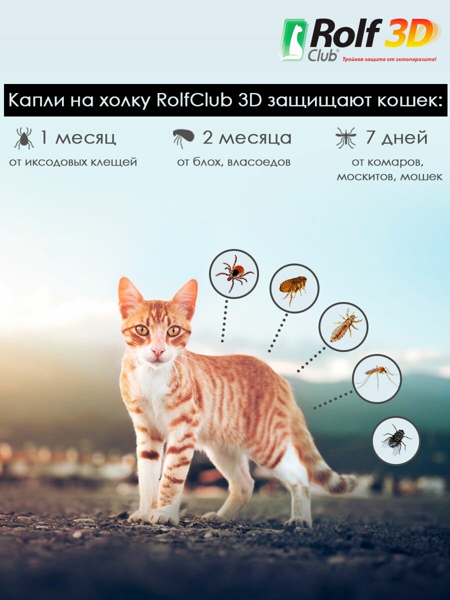 Рольф клуб 3D капли от клещей и блох для кошек до 4 кг. (1 пипетка) — фото 1