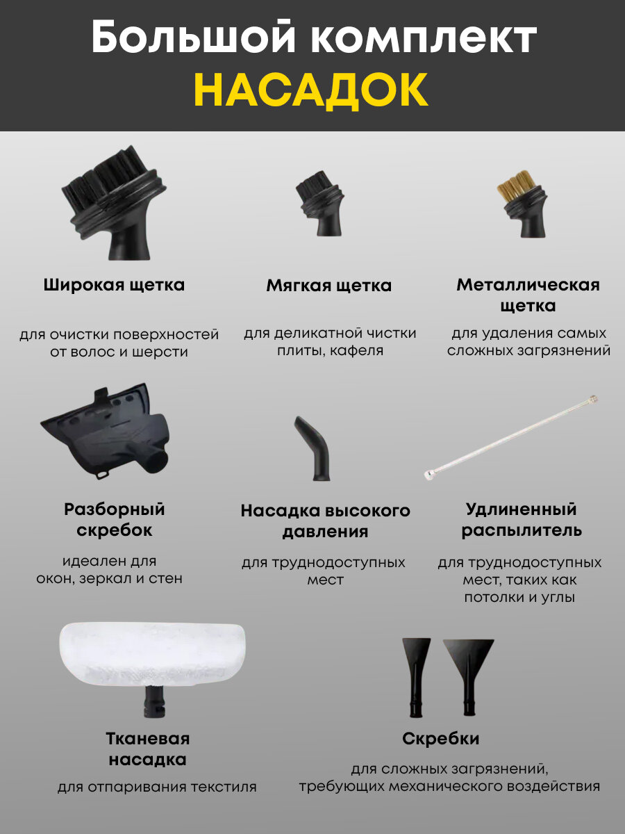 Пароочистители Xiaomi Пароочиститель, 9 насадок в комплекте, 2500 Вт мощный, 4,7 Бар давление пара