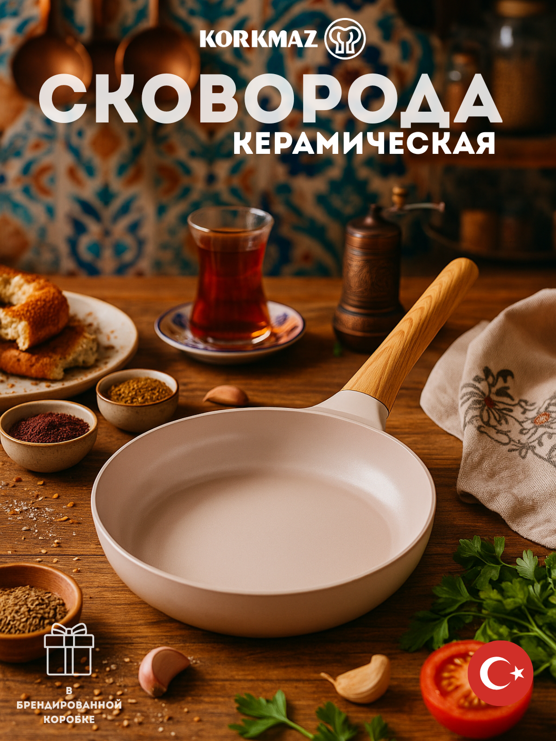 Сковорода KORKMAZ "GUSTO" A2983, чугун, антипригарное покрытие, диаметр 24см