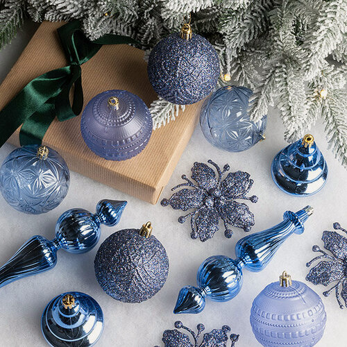 Изображение товара Набор елочных игрушек Legnano - Sky Blue 7-17 см, 13 шт, пластик, Winter Deco, 1000554