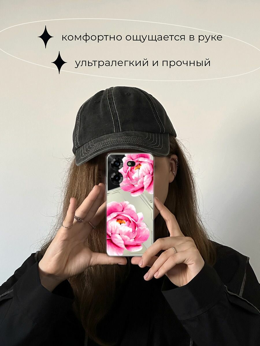 Чехол на Tecno Pova 5 / Техно Пова 5 с принтом "Open peonies", прозрачный — фото 1