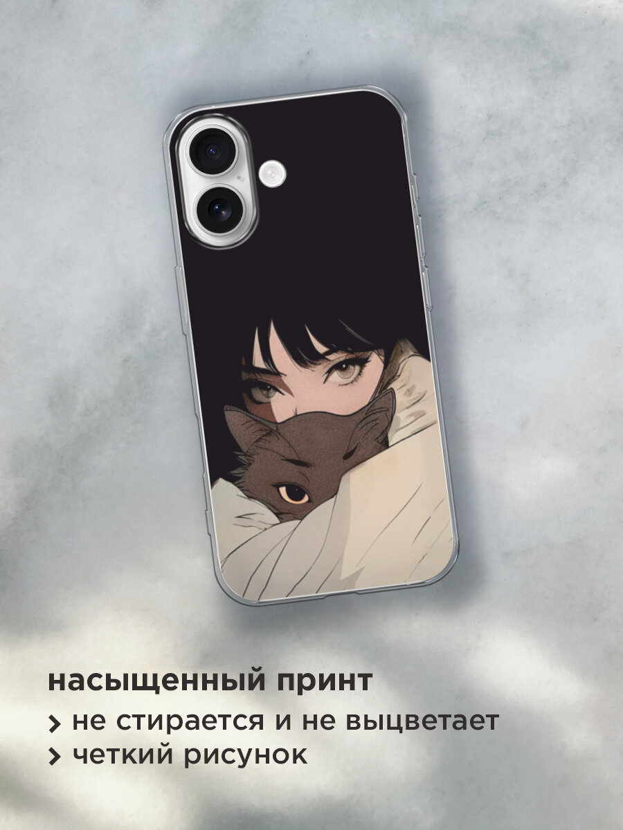 Чехол на Apple iPhone 17 / Айфон 17 с принтом Аниме девушка с котиком — фото 1