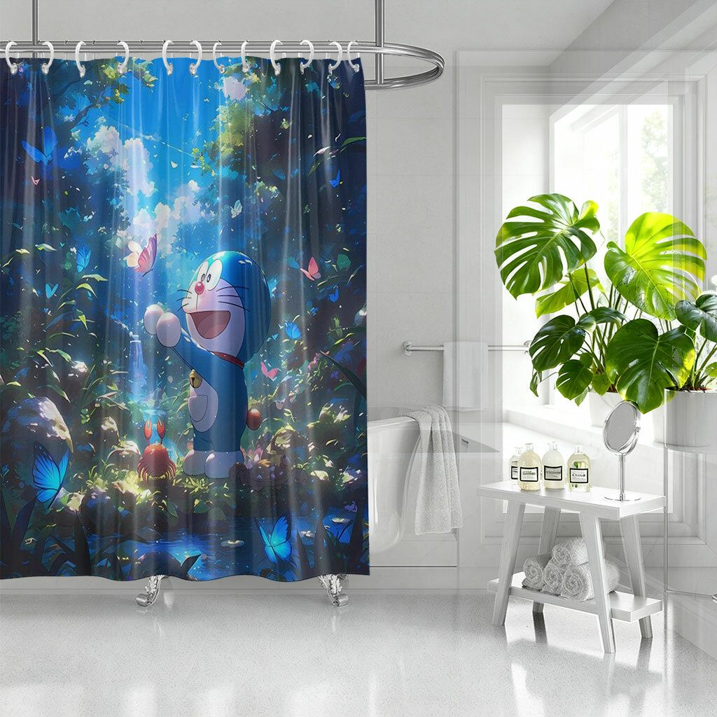 Дoraemon Анимационный принт можно использовать для настройки тканевых занавесок ванной комнаты высота 180 см ширина 180 см; Высота 200 см ширина 200 см 12 шт крепкий крюк 260