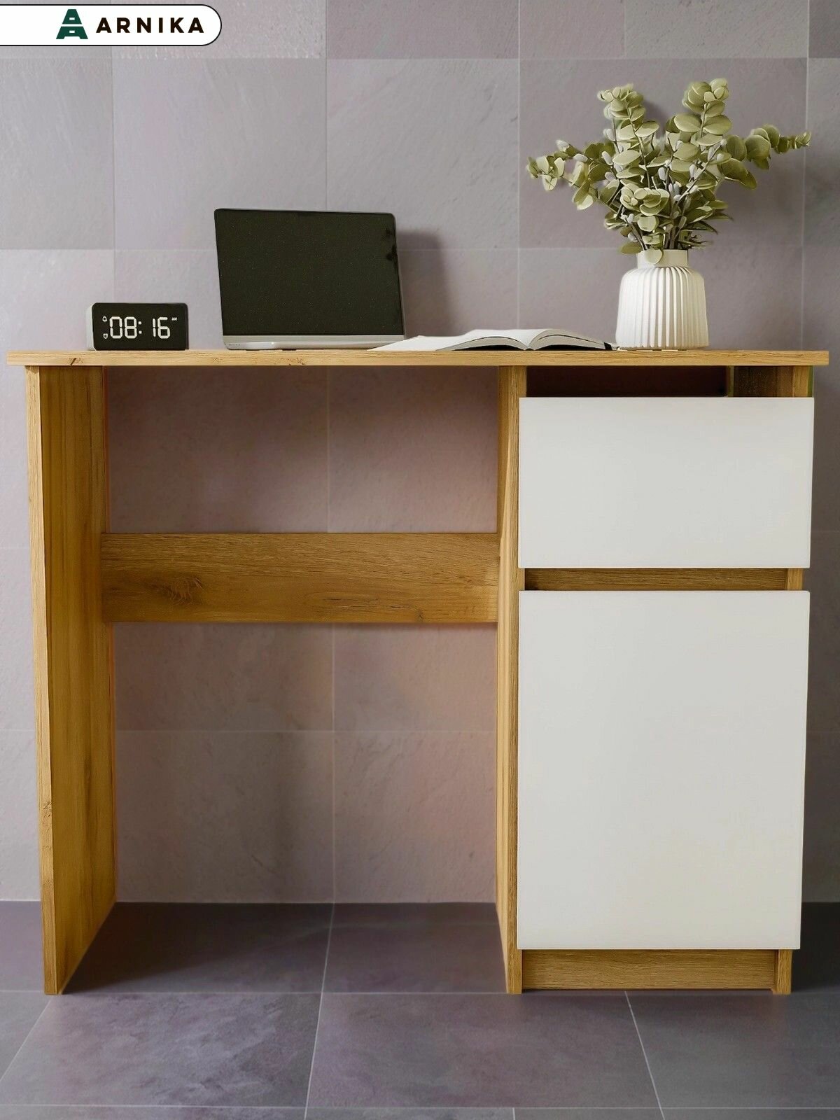 ARNIKA Стол письменный для школы детский 90х50х75см Дуб Золотой/Белый шагрень