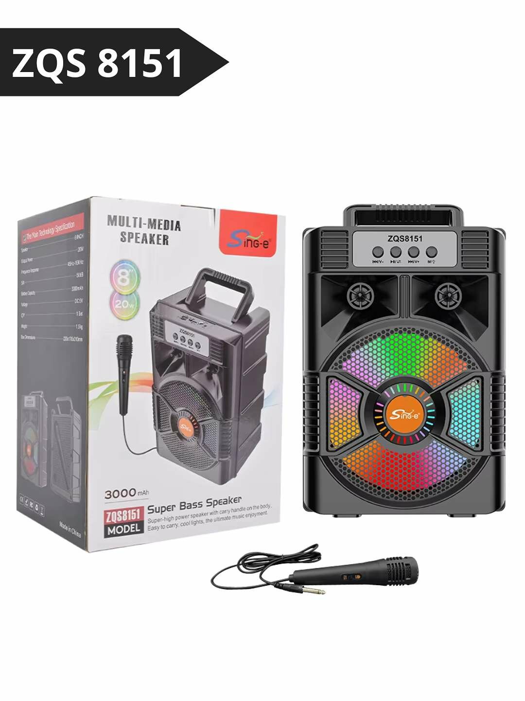 Беспроводная Bluetooth колонка с караоке ZQS-8151, чёрного цвета.