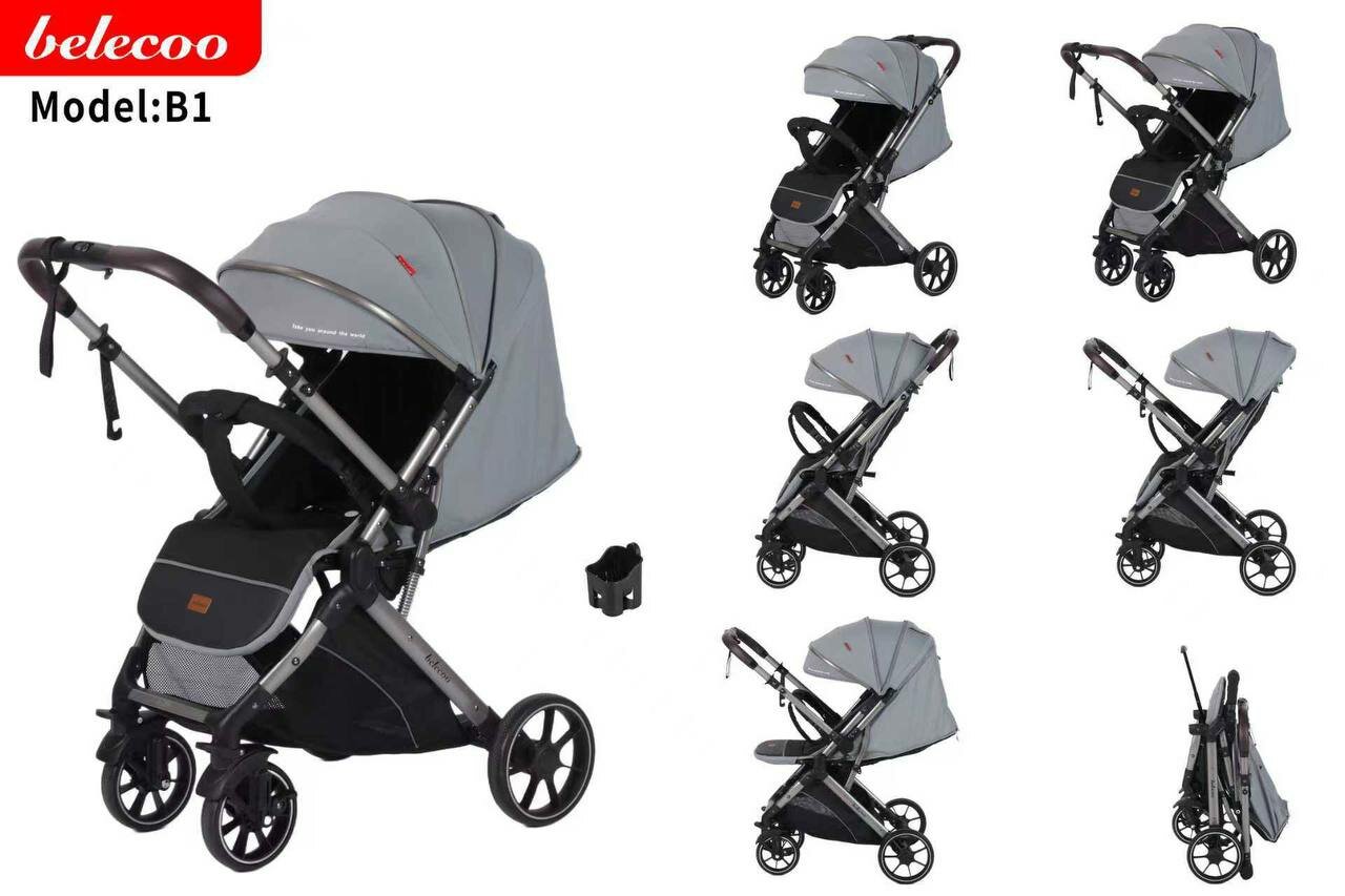 Прогулочная коляска Belecoo, оранжевая, для детей от 0 до 5 лет.