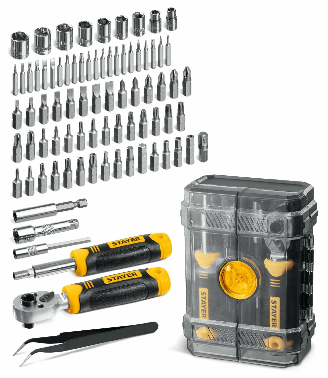 Набор инструментов STAYER универсальный 78 предметов с Cr-V битами и реверсивной отверткой в пластиковом боксе
