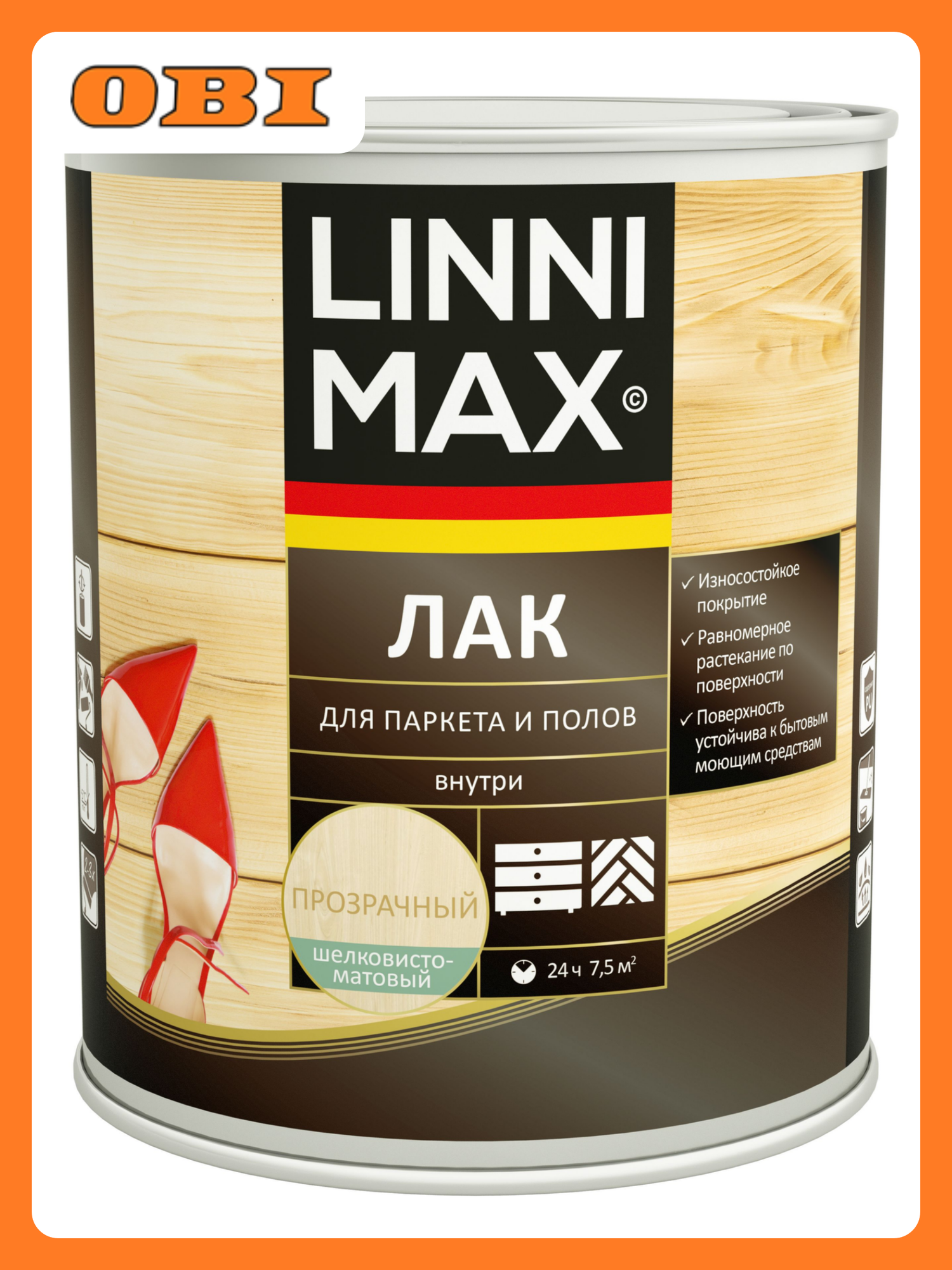 Лак алкидно-уретановый LINNIMAX для паркета и полов шелковисто-матовый 075 л