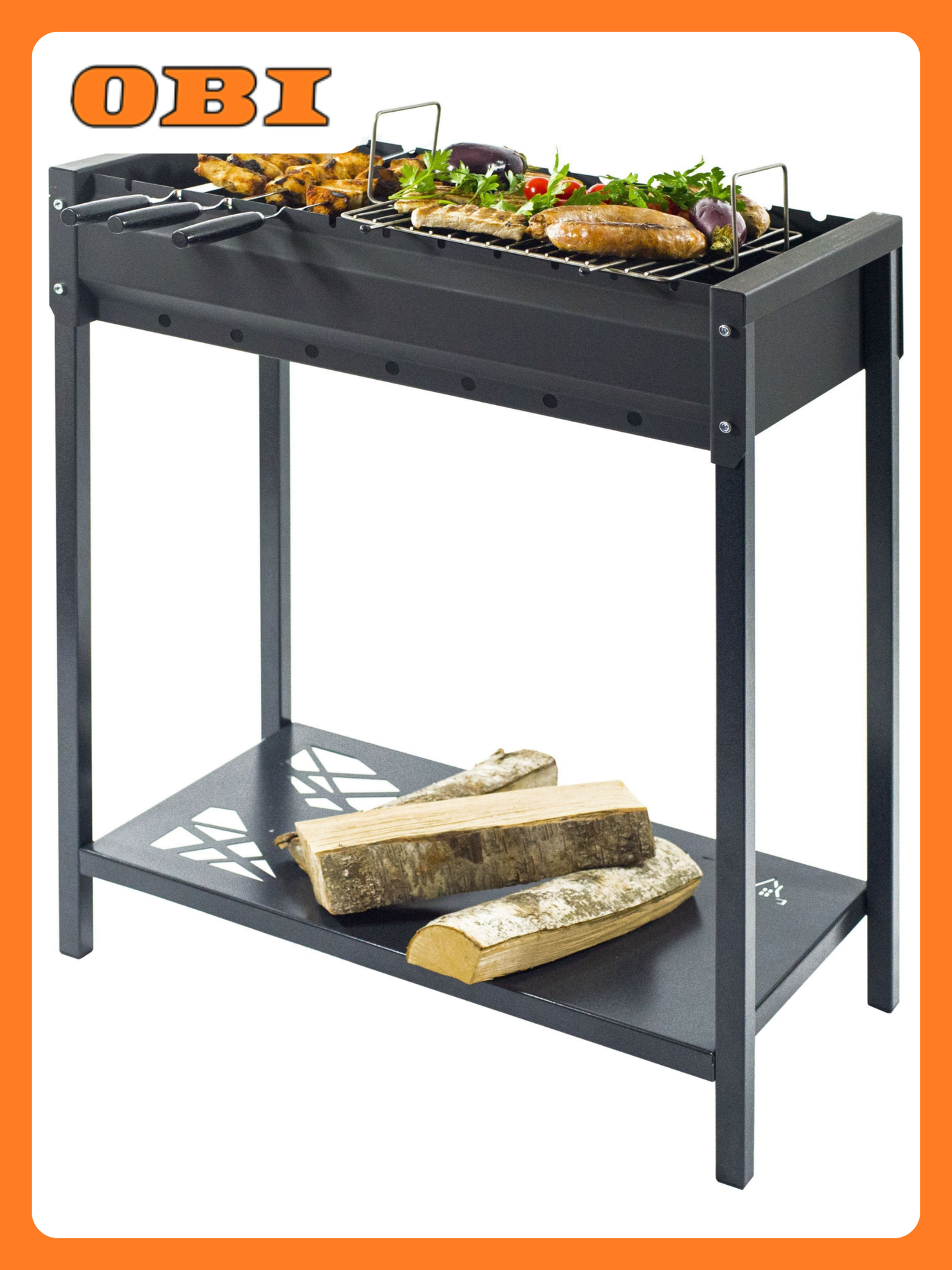 Мангал стационарный Огонёк 66х38х80 см  черный  дровница  поддон