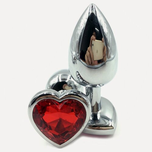 Изображение товара Анальный плаг Heart с красным камнем, металл длина 7 см, диаметр 2.7 см