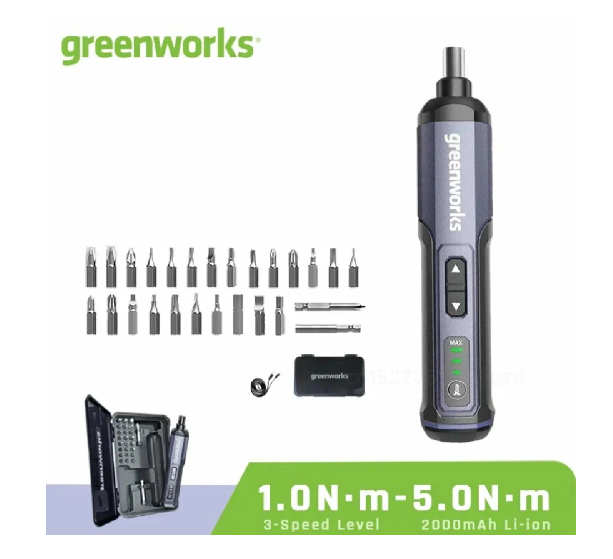Greenworks Мини-отвертка 4V с набором бит 26 шт 4V Screwdriver Set