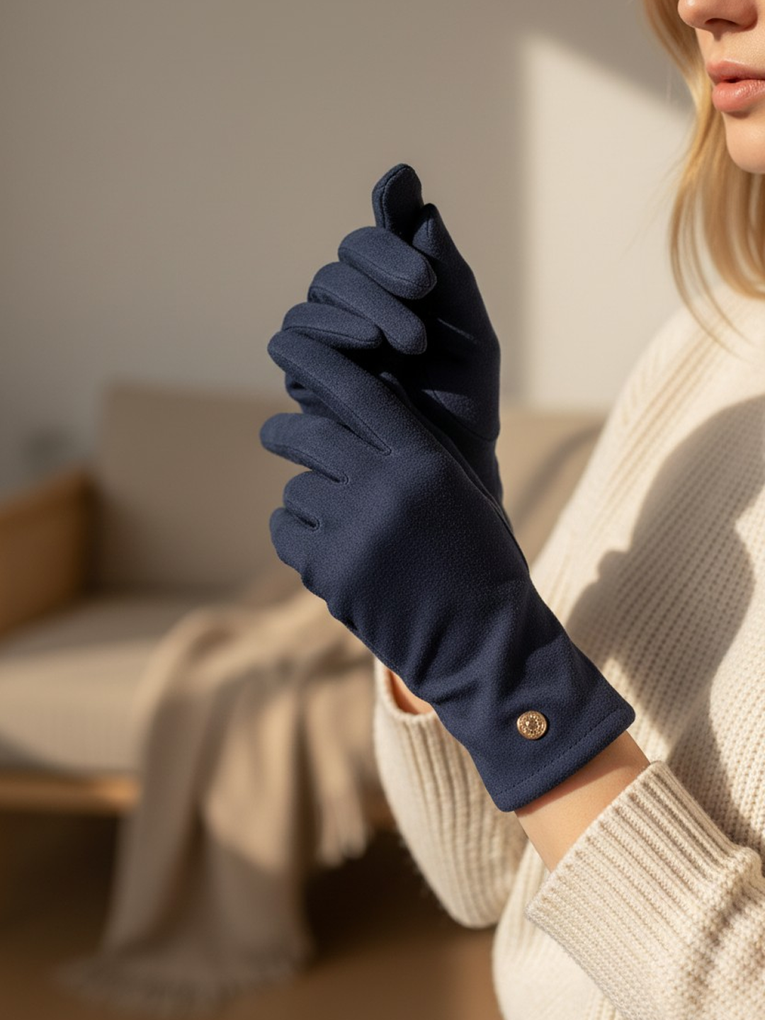 Перчатки  для женщин, размер 16.5, темно-синий — фото 1