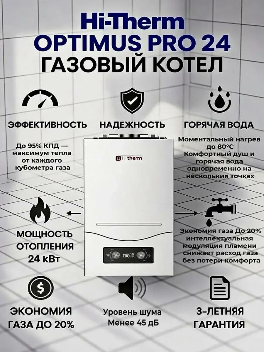 Газовый котел Hi-Therm "OPTIMUS PRO 24" двухконтурный настенный белый