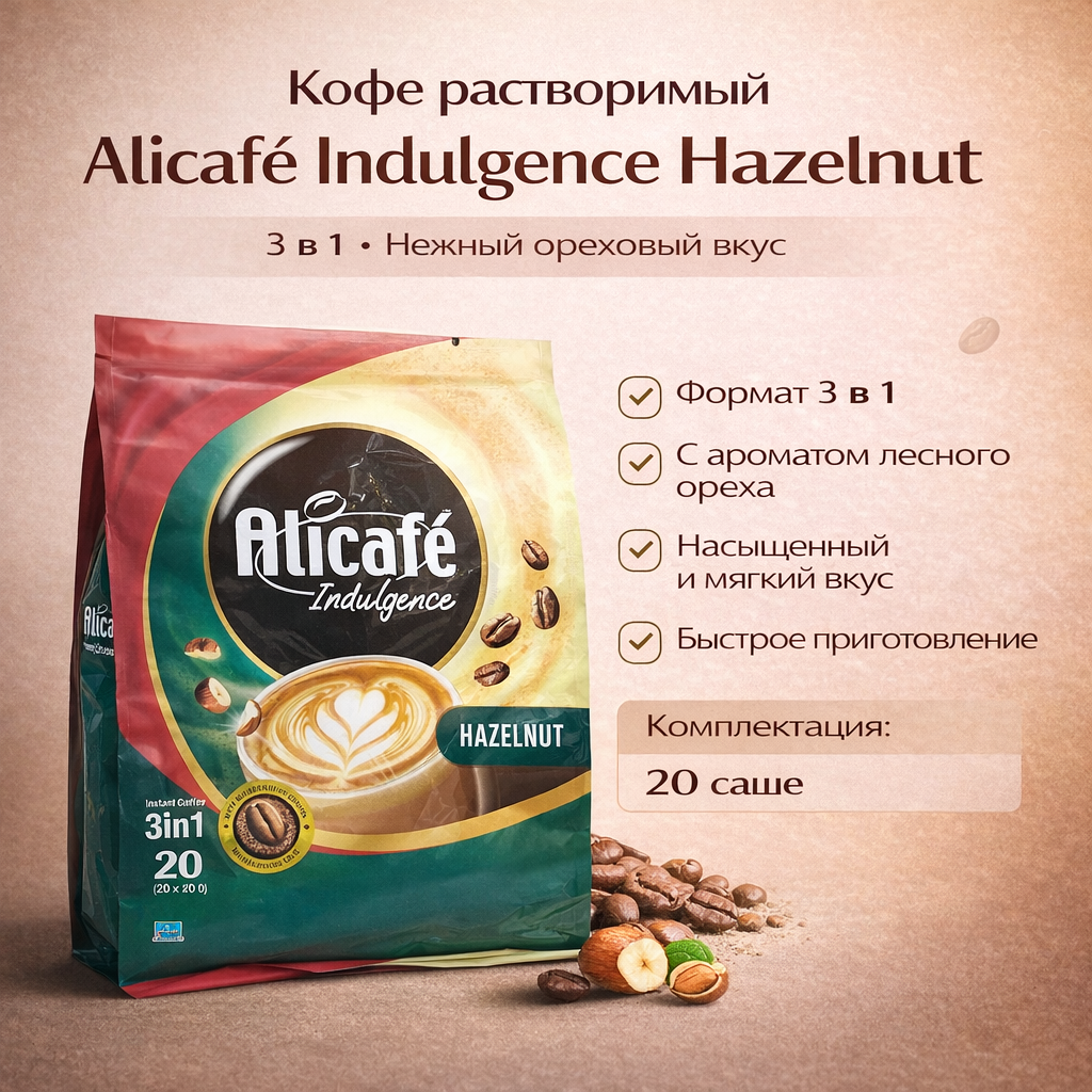 Растворимый кофейный напиток Alicafé Indulgence, Hazelnut, 3 в 1