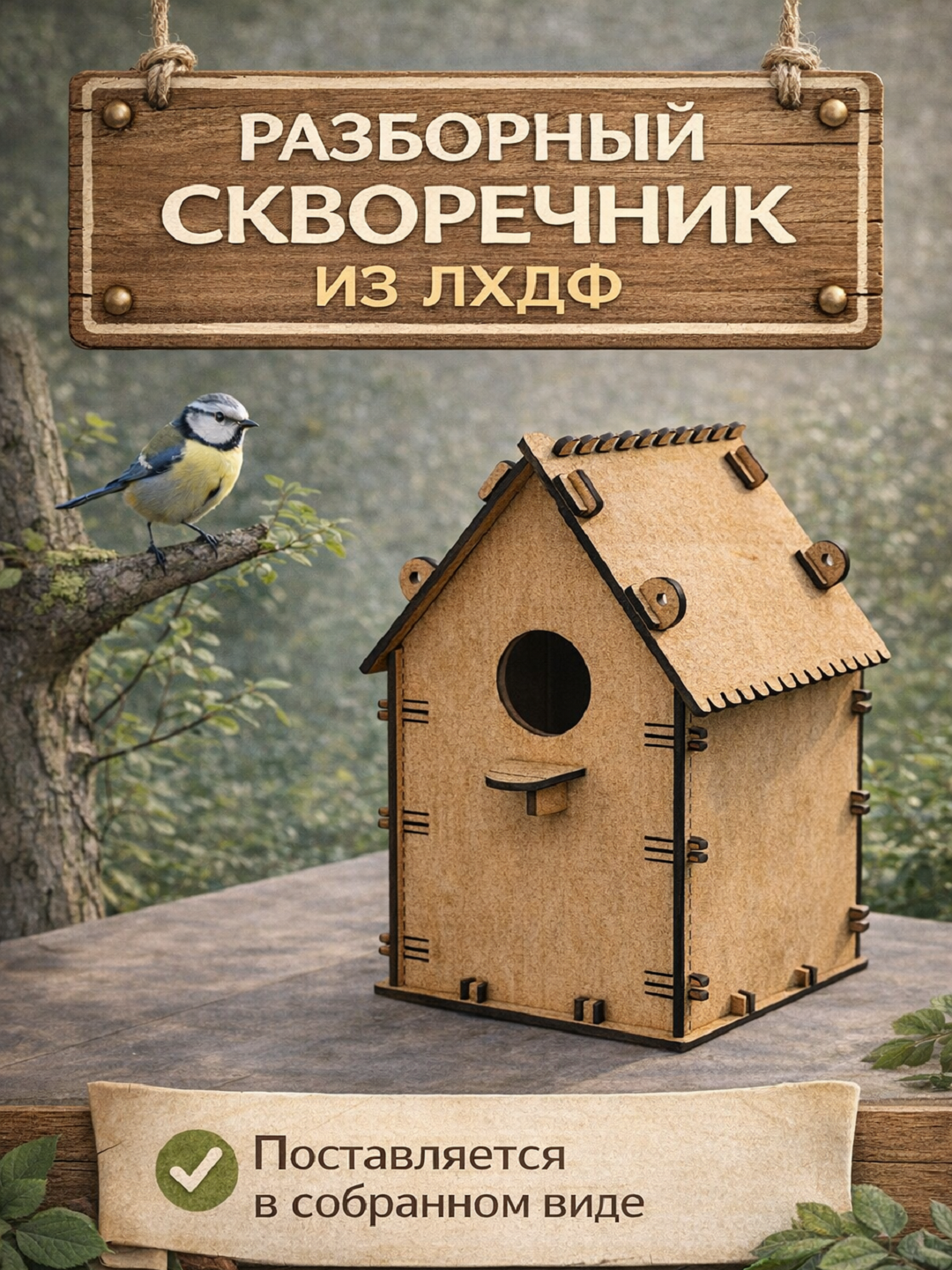 Домик для птиц скворечник, из лхдф, самосборный собранный дом для скворцов и мелких птиц