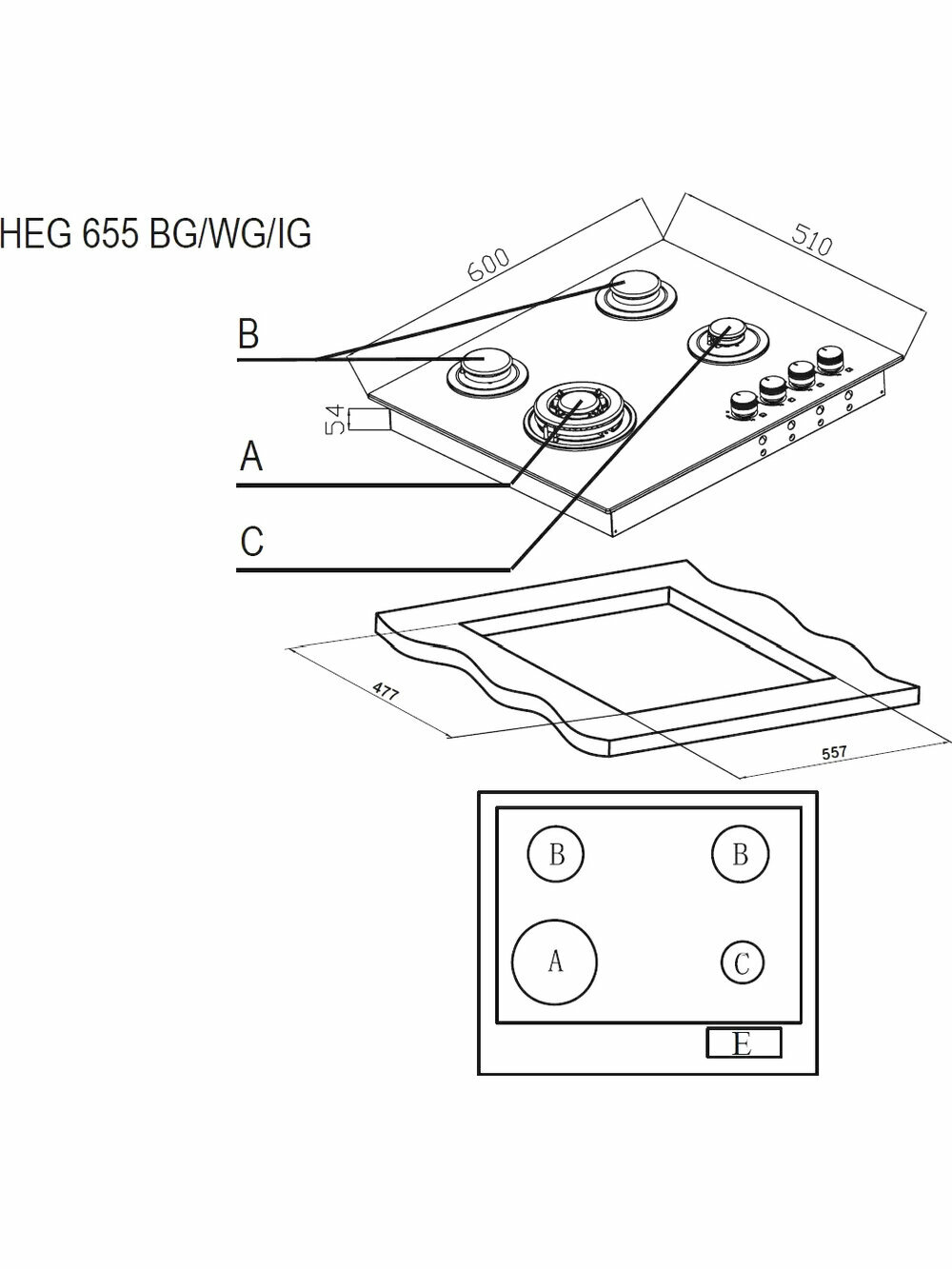 Встраиваемая газовая панель EVELUX HEG 655 BG — фото 1
