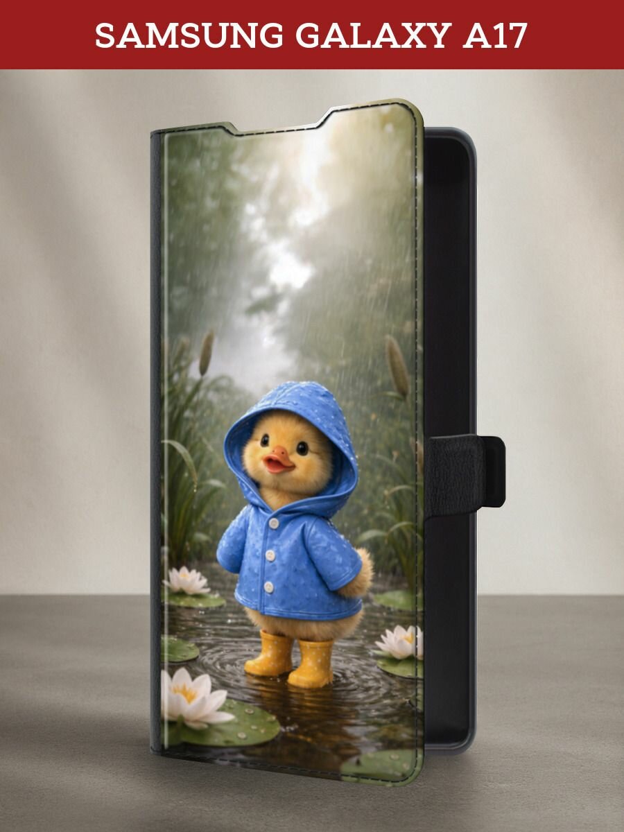 Чехол-книжка на Samsung Galaxy A17 / Самсунг А17 с принтом Уточка в сапогах, черный