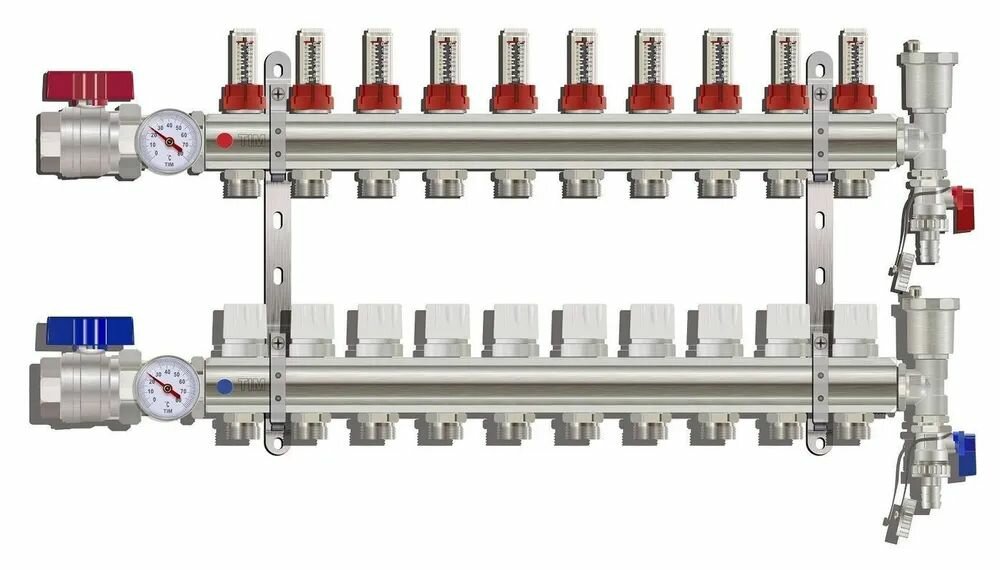 Коллекторная группа 1"-3/4", 10 выходов латунный корпус TIM KA010