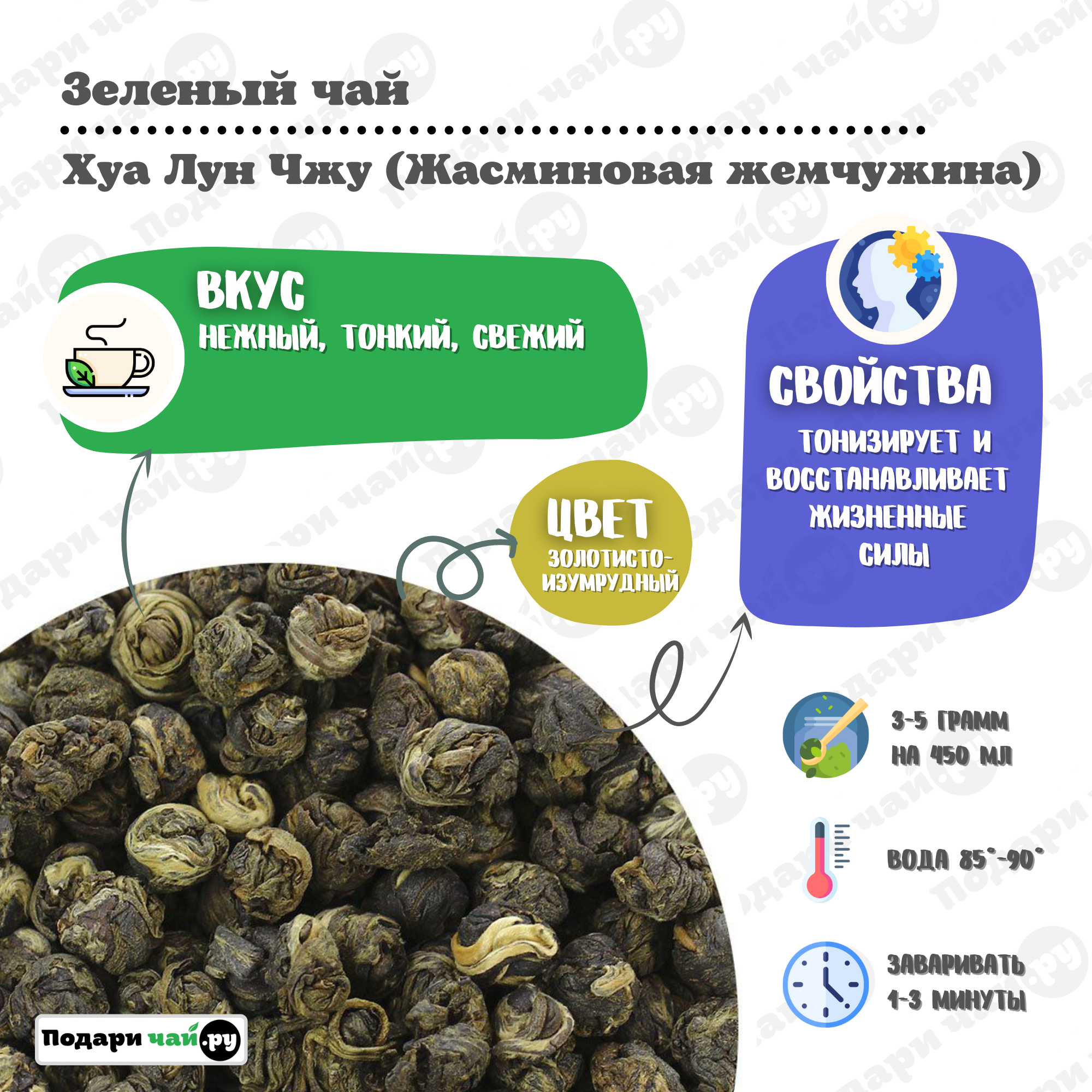 Чай жасминовый Хуа Лун Чжу (Жасминовый скрученный чай), 50 г — фото 1