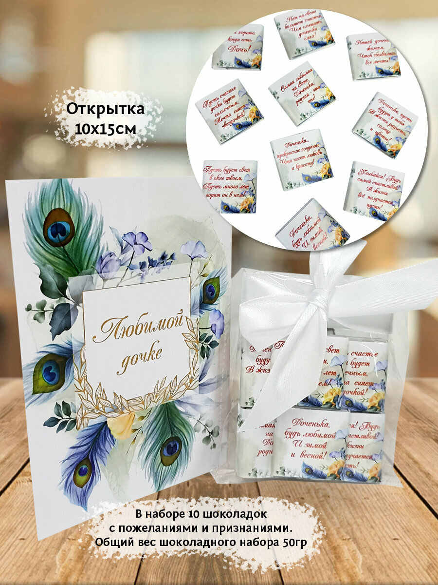 Подарочный набор от бренда крутые подарки "Подарок дочери", кружка, шоколад, открытка — фото 1