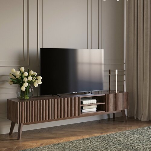 Изображение товара Тумба под ТВ цифра мебель "Виктория", ЛДСП, МДФ, 184 см x 35,5 см x 47 см, цвет орех