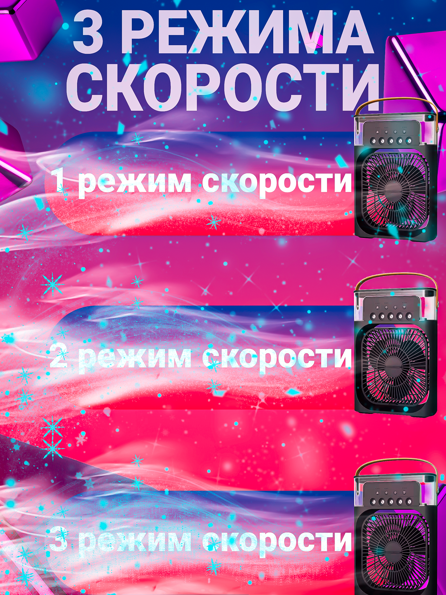 Мини вентилятор, увлажнитель воздуха, аромадиффузор, кондиционер портативный с таймером сна и ночной подсветкой черный — фото 1