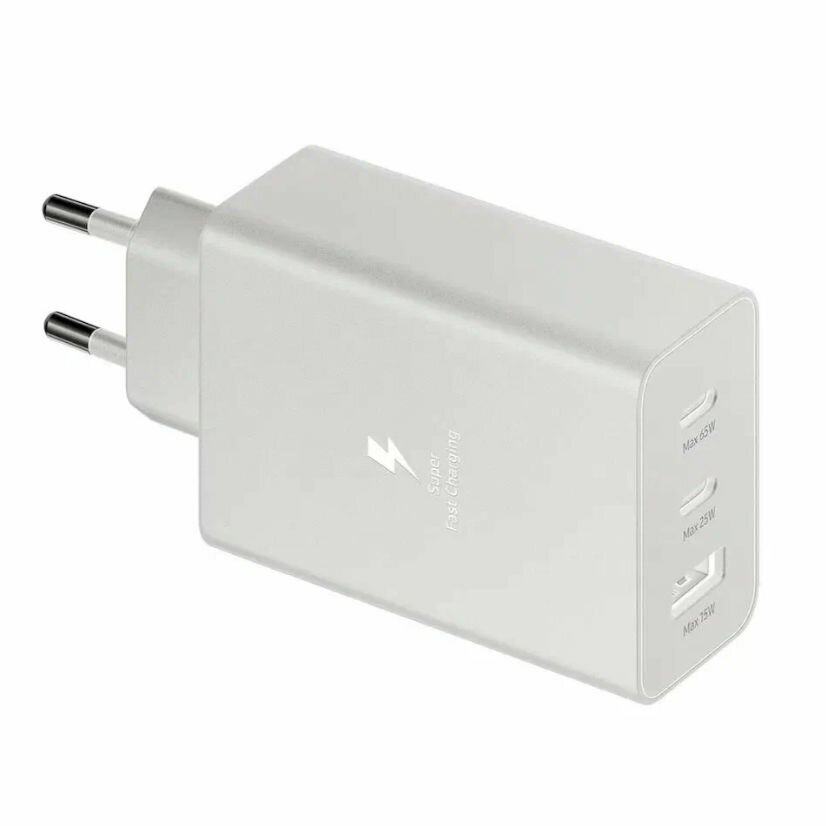 Сетевое зарядное устройство 3 порта (2xUSB-C, USB-A), адаптер для быстрой зарядки 65 W (EP-T6530N), белый — фото 1