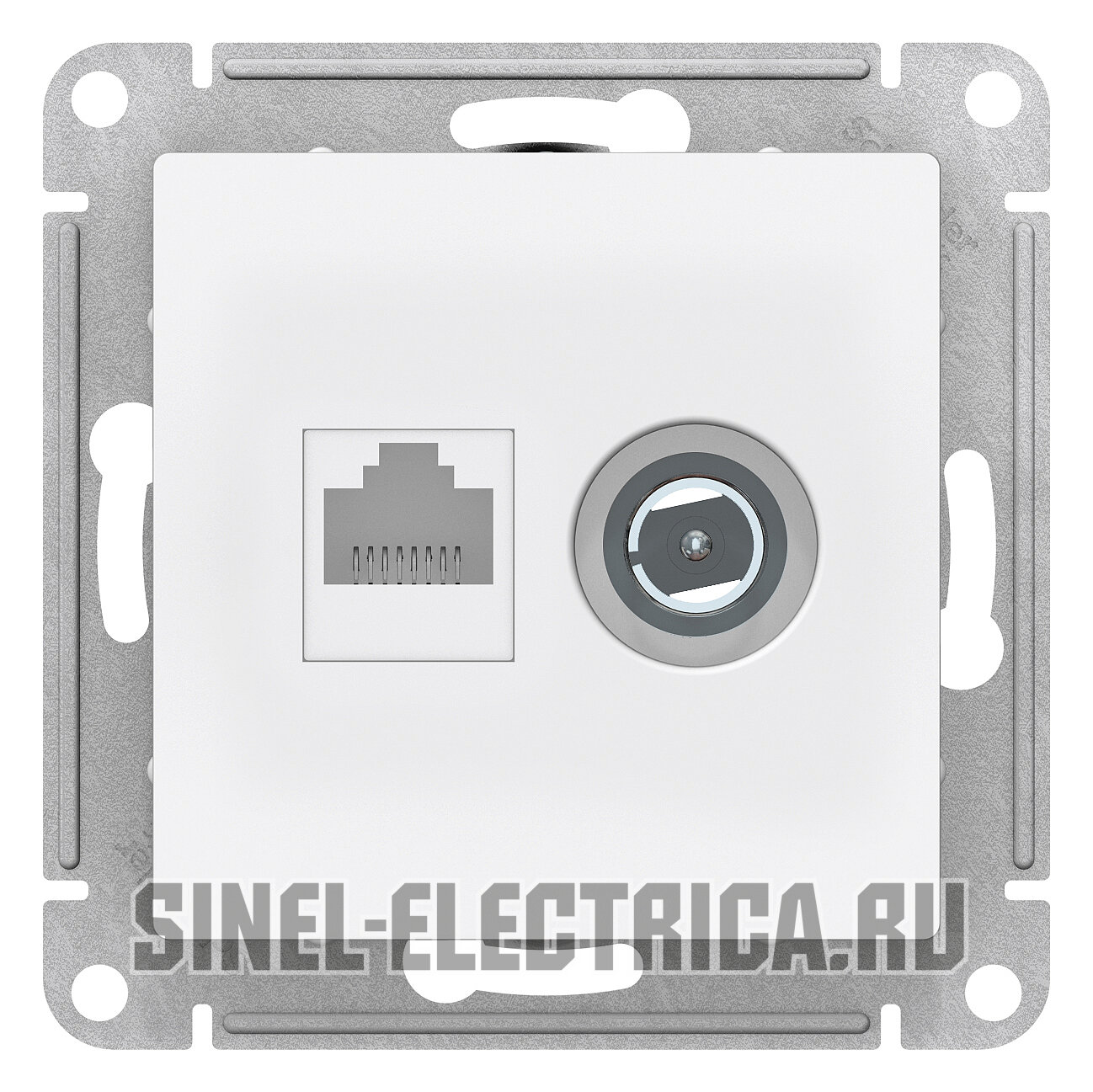 Розетка двойная Atlas Design RJ45+TV (Белый) кат. 5е — фото 1