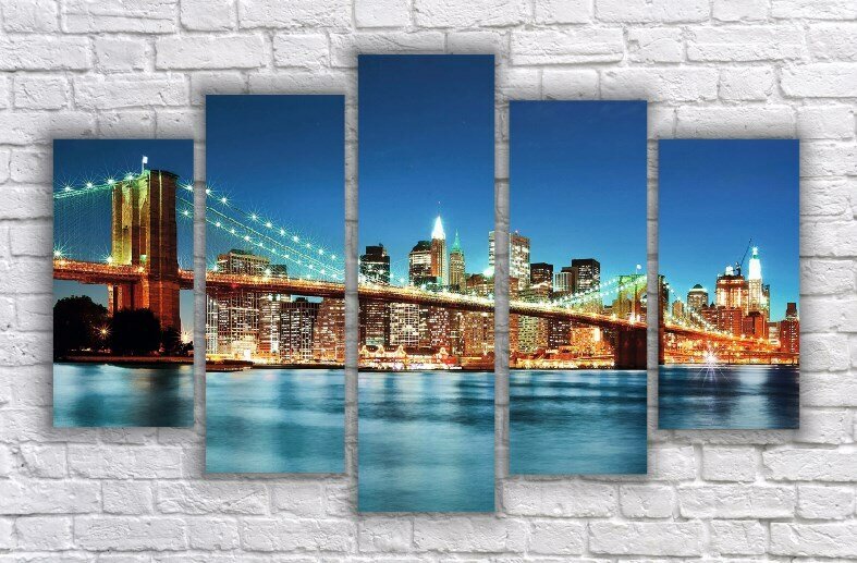 Modul007 Модульная картина из 5 модулей "Бруклинский мост" 140х80 см для гостиной для спальни для комнаты для интерьера