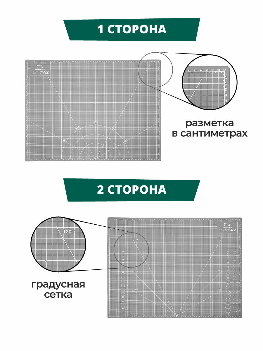 Макетный коврик для резки Малевичъ, 5 слойный, А2 серый, двухсторонний — фото 1