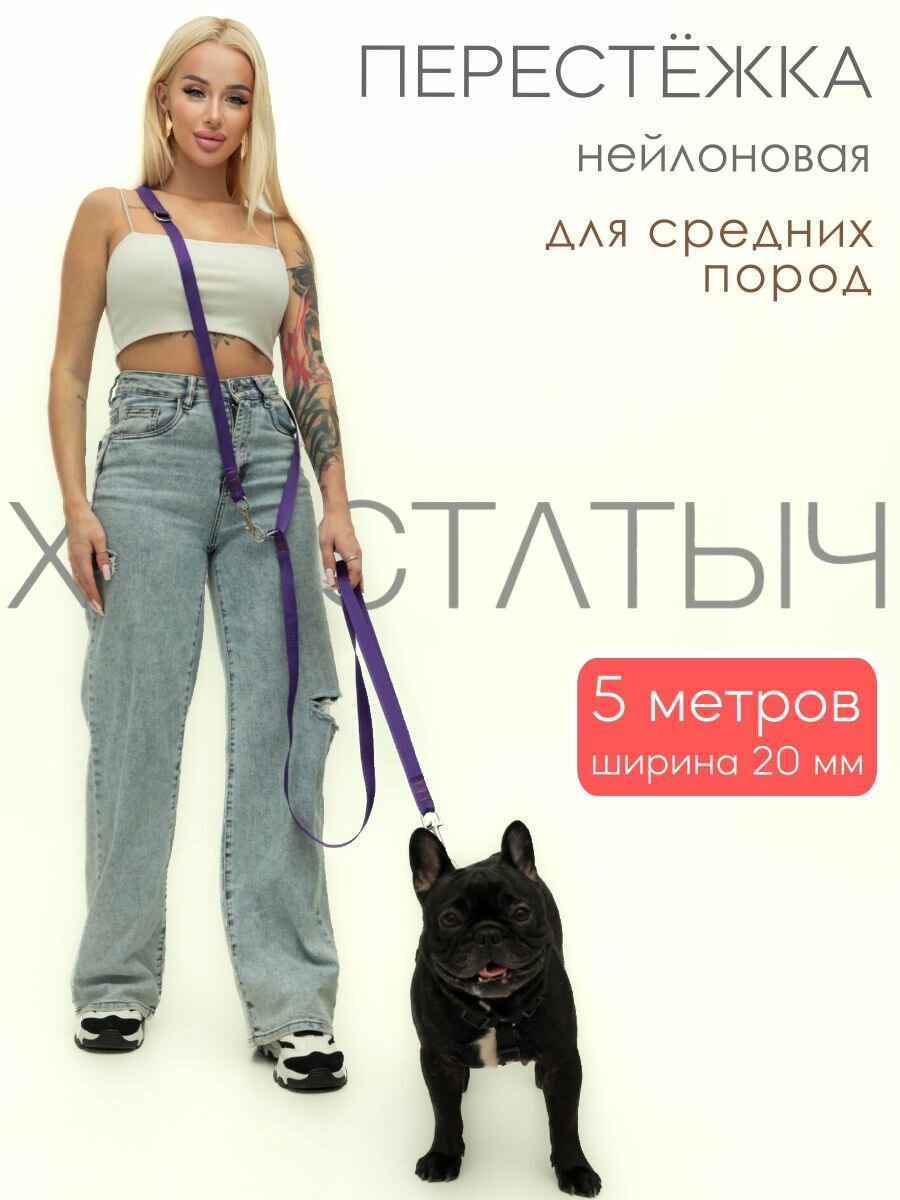 Перестежка для собак PRO прошитая нейлон 5 м х 20 мм (фиолетовый)
