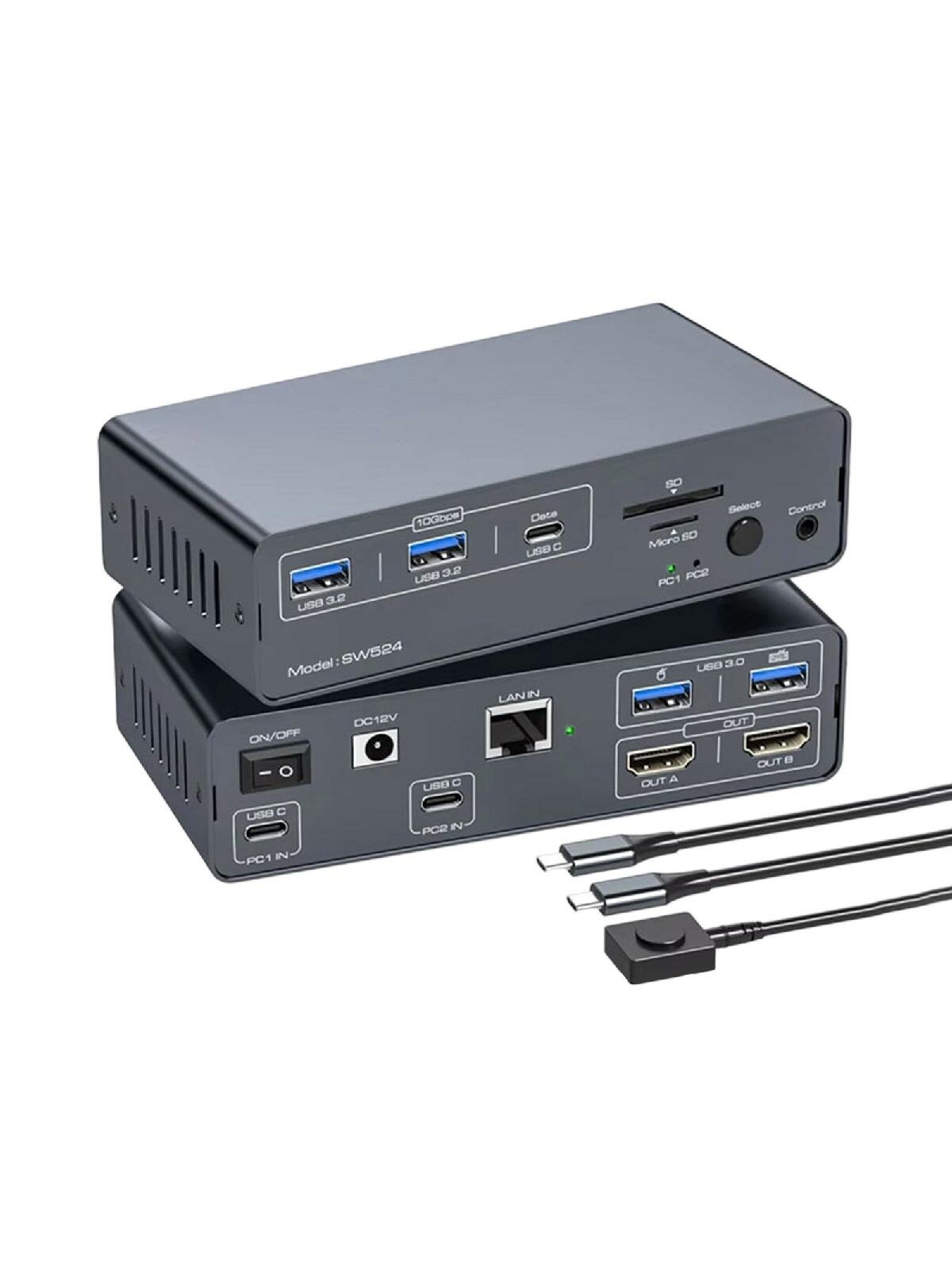 USB C KVM Docking Station KVM Switcher For Double Monitor 4K60Hz Video With USB 3.2 10Gbps And Gigabit Ethernet — фото 1