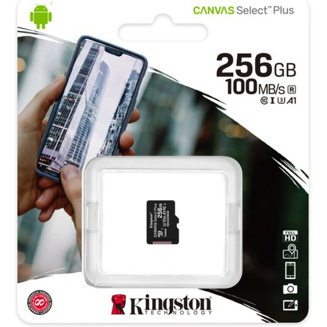 Карта памяти Kingston micro SDXC 256Gb Canvas Select Plus UHS-I U3 V30 A1 (100/85 Mb/s)