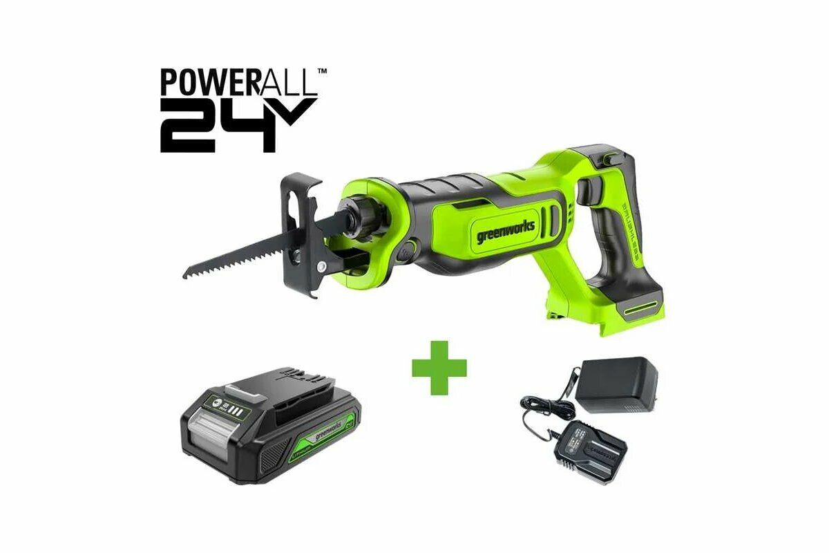 Пила сабельная GreenWorks GPT-BLRS-1 24V б/щет 0-3000/мин рез 115 мм дер 1x2Ач ЗУ коробка 1200607VUA