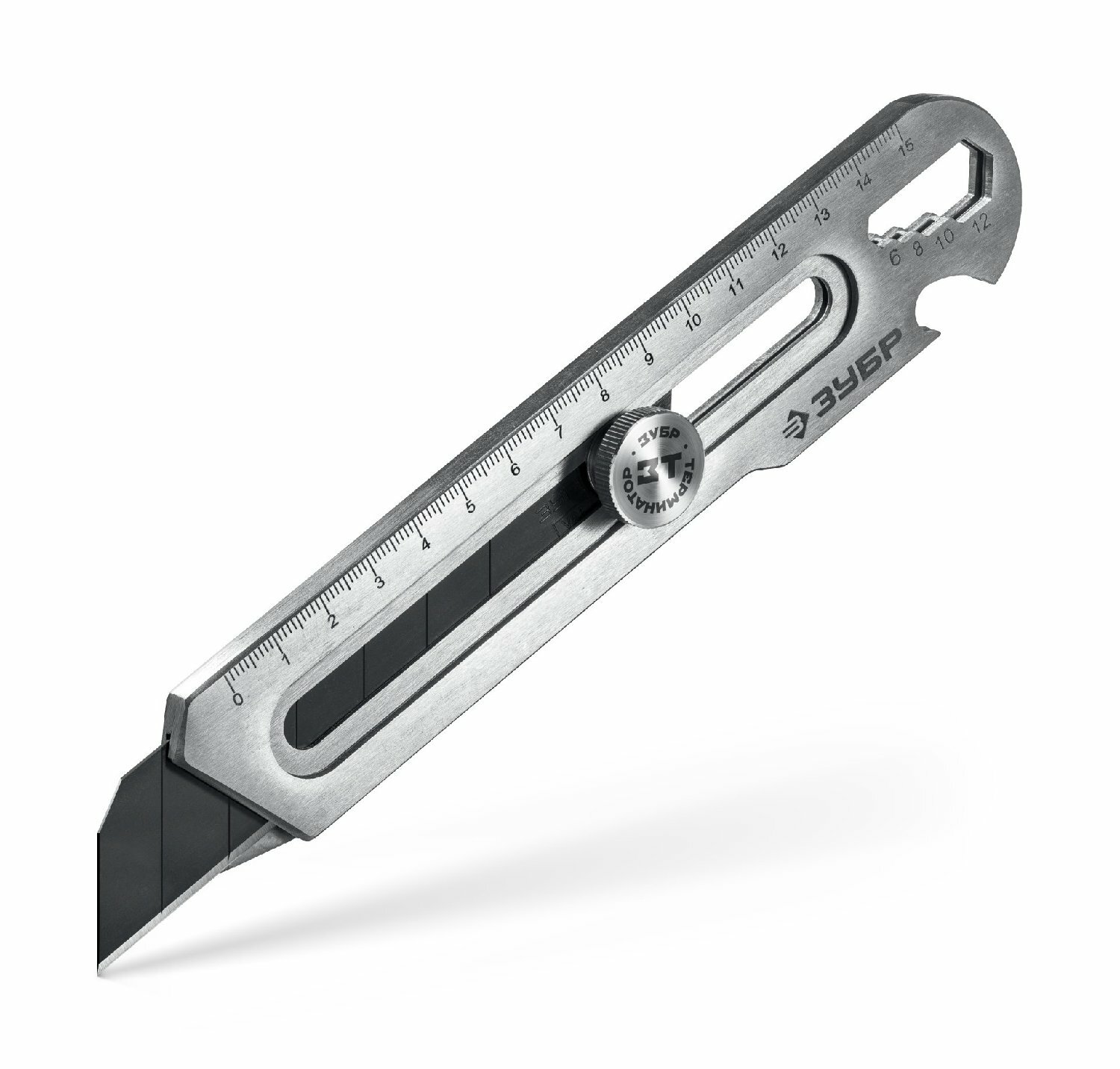 Цельнометаллический нож ЗУБР Терминатор 25 мм с винтовым фиксатором SK5 CRYO регулировка глубины реза измерительная шкала отвертка открывалка гаечный ключ