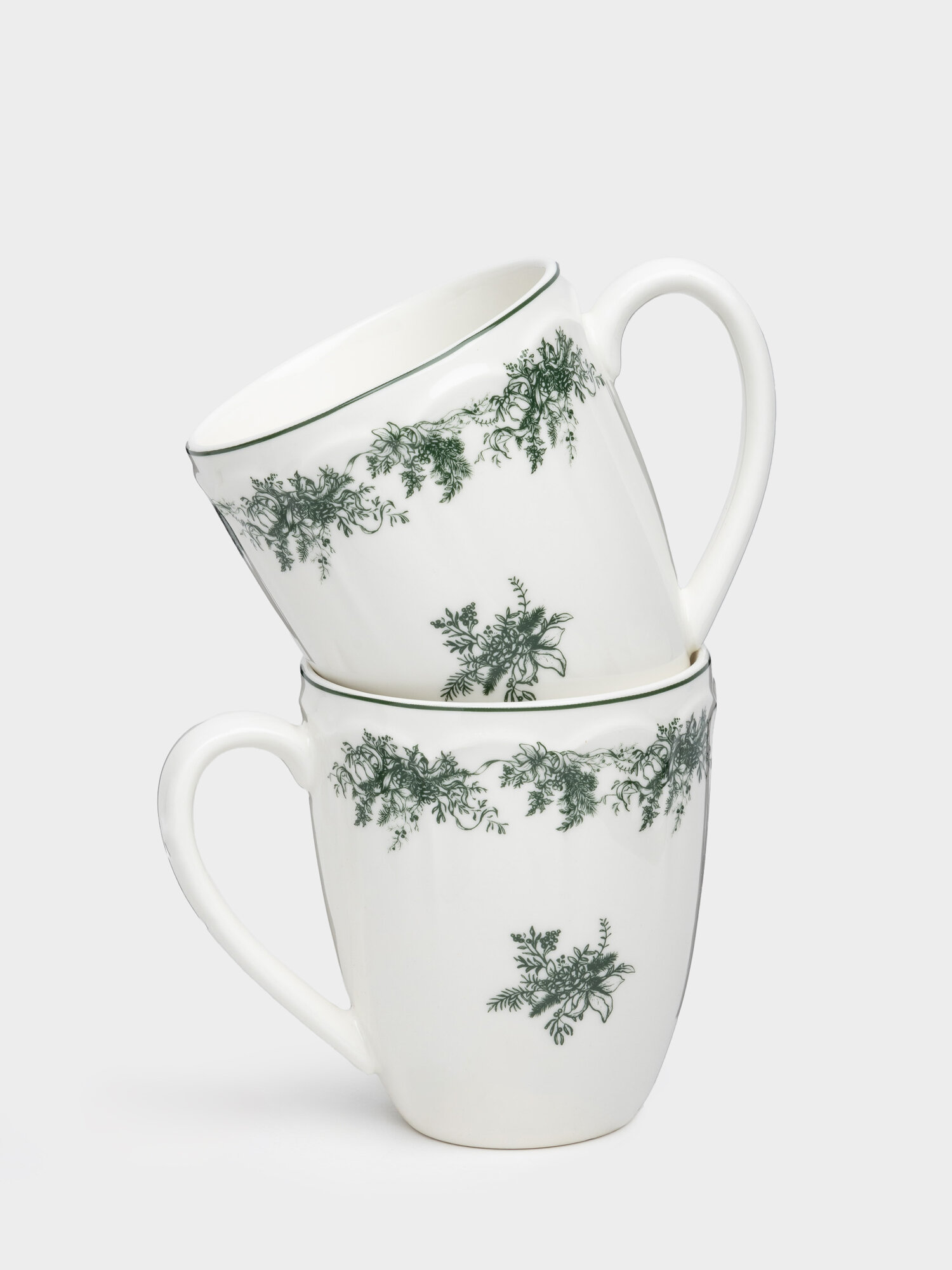 Кружка 380 мл 2 шт фарфор N бело-зеленая Зимний букет Winter lace