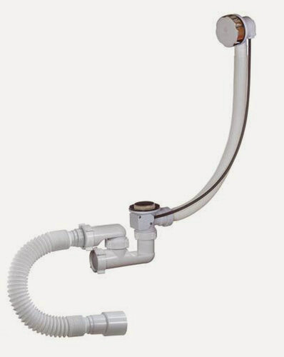 Изображение товара Сифон для ванны орио, 1 1/2 х 40 полуавтомат, регулир с переливом и гибкой трубой 40/50