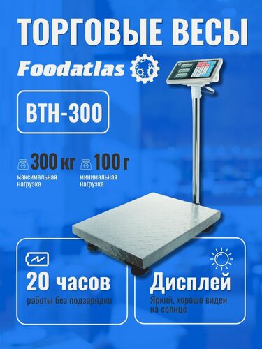 Изображение товара Напольные весы Foodatlas ВТН-300, нержавеющая сталь, 300 кг, 100 гр