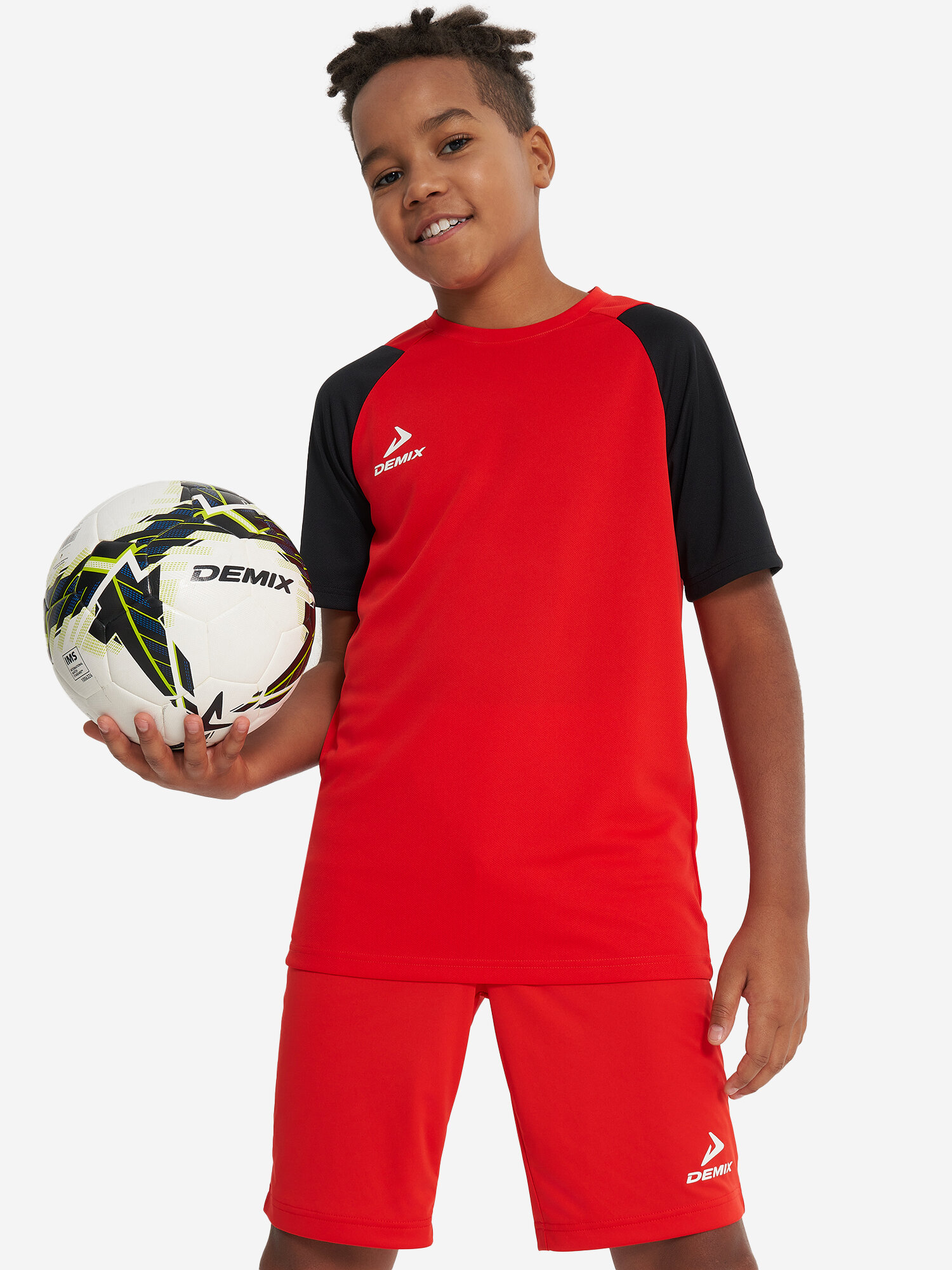 Футболка Demix, размер 146-152, красный/черный — фото 1