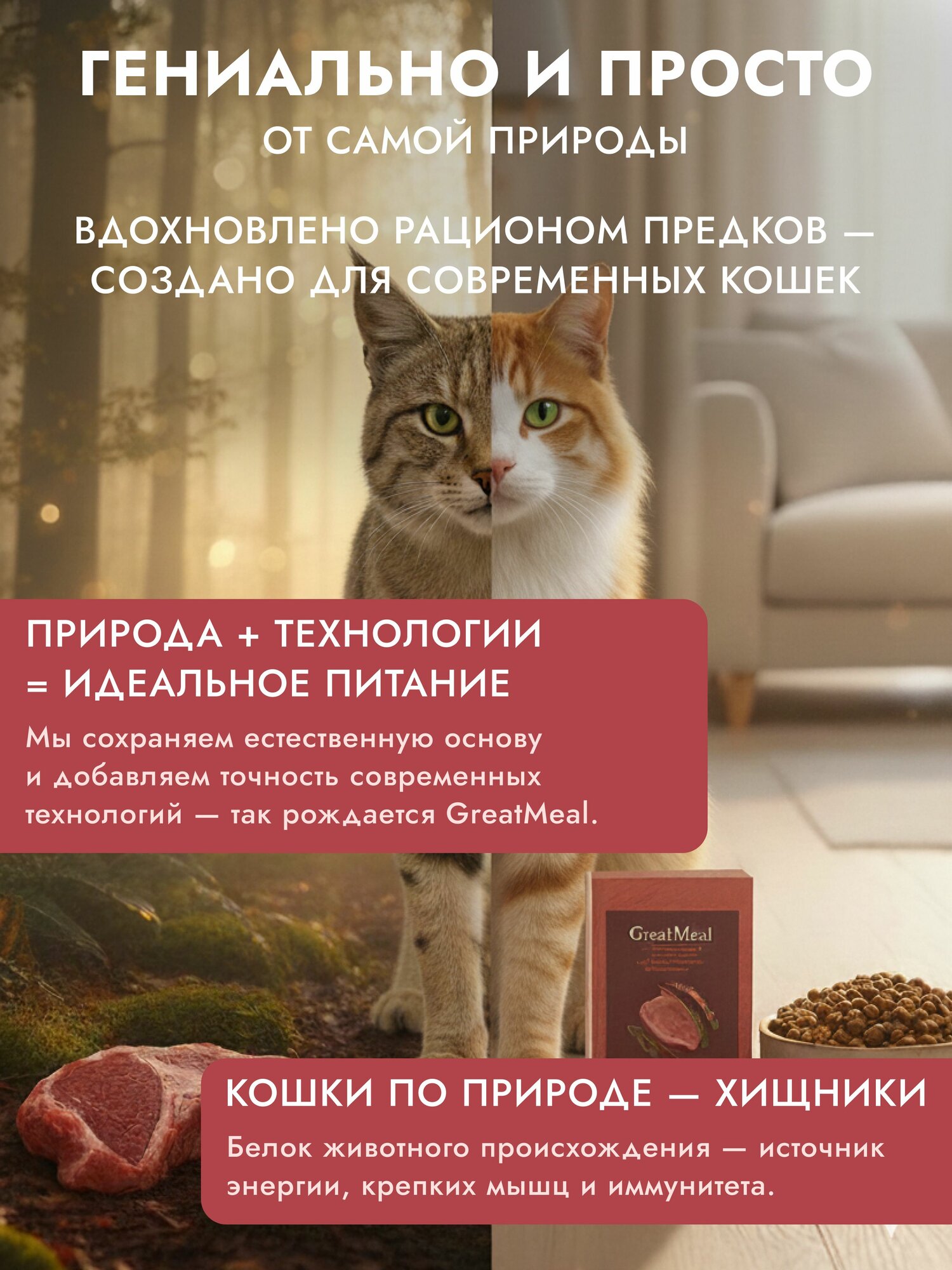 Корм сухой полнорационный GREAT MEAL для всех пород и возрастов кошек из ягненка с яблоком, 0,4 кг — фото 1