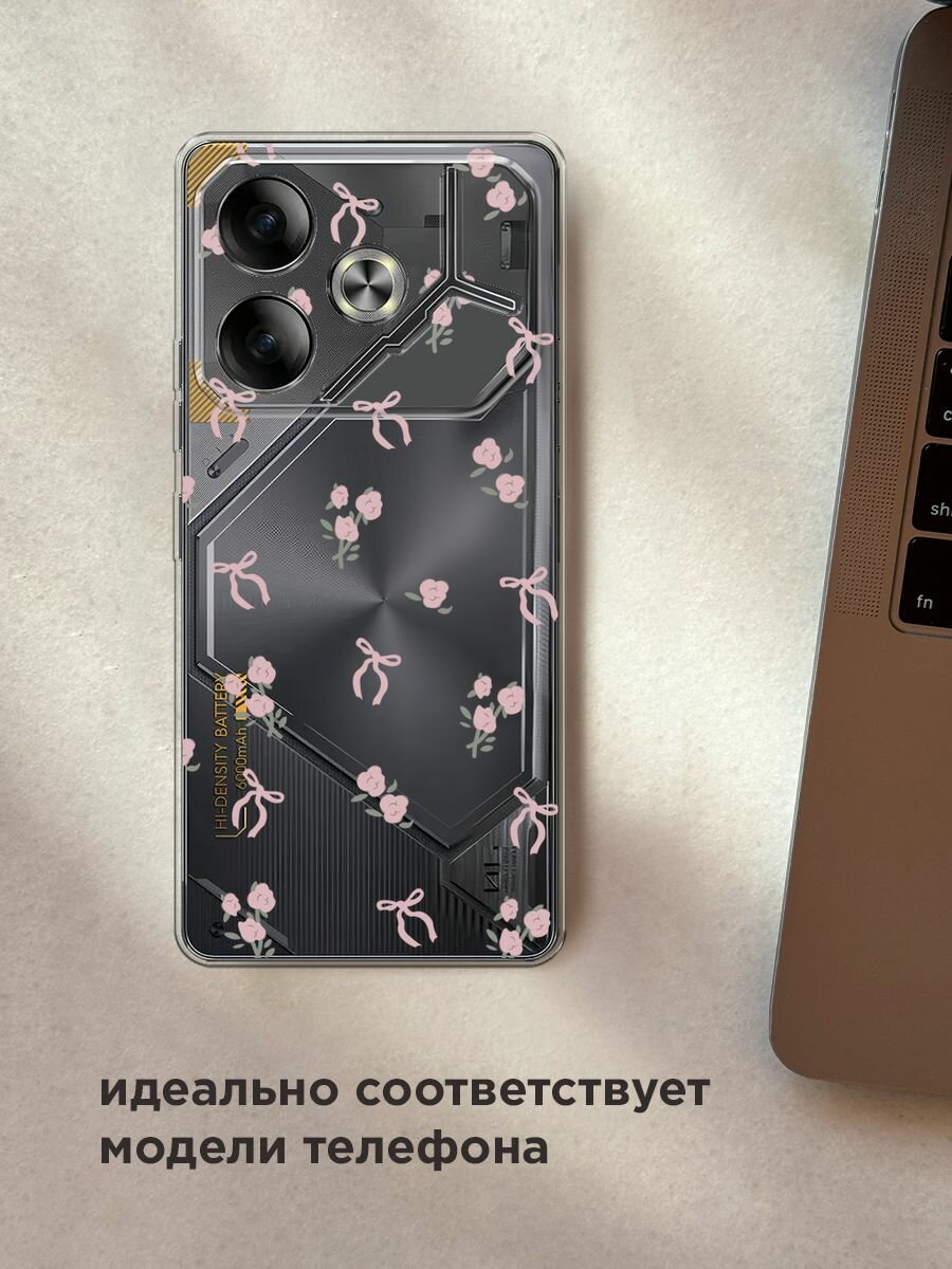 Чехол на Tecno Pova 6 / Текно Пова 6 с принтом "Розы и ленточки", прозрачный — фото 1
