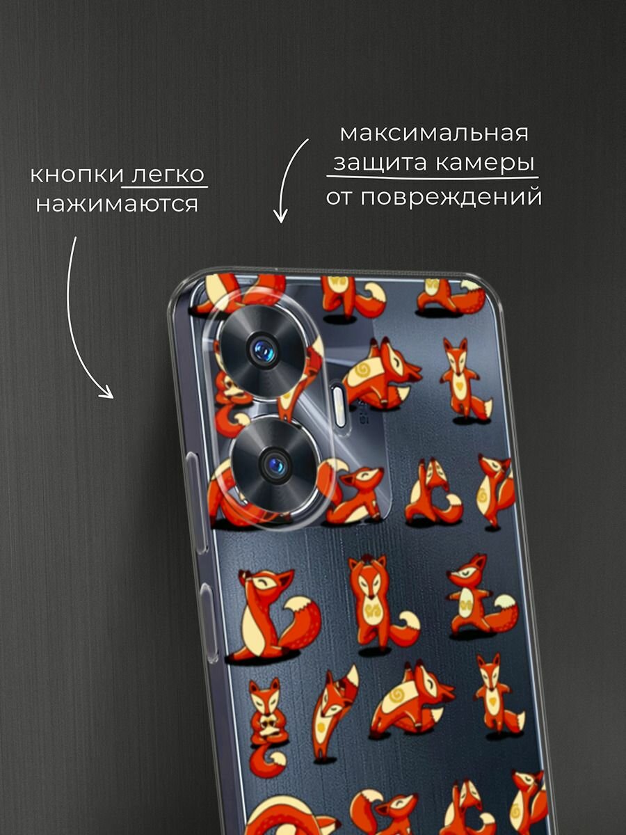 Чехол на Realme C55 / Реалми C55 с принтом "Йога для лисы", прозрачный — фото 1