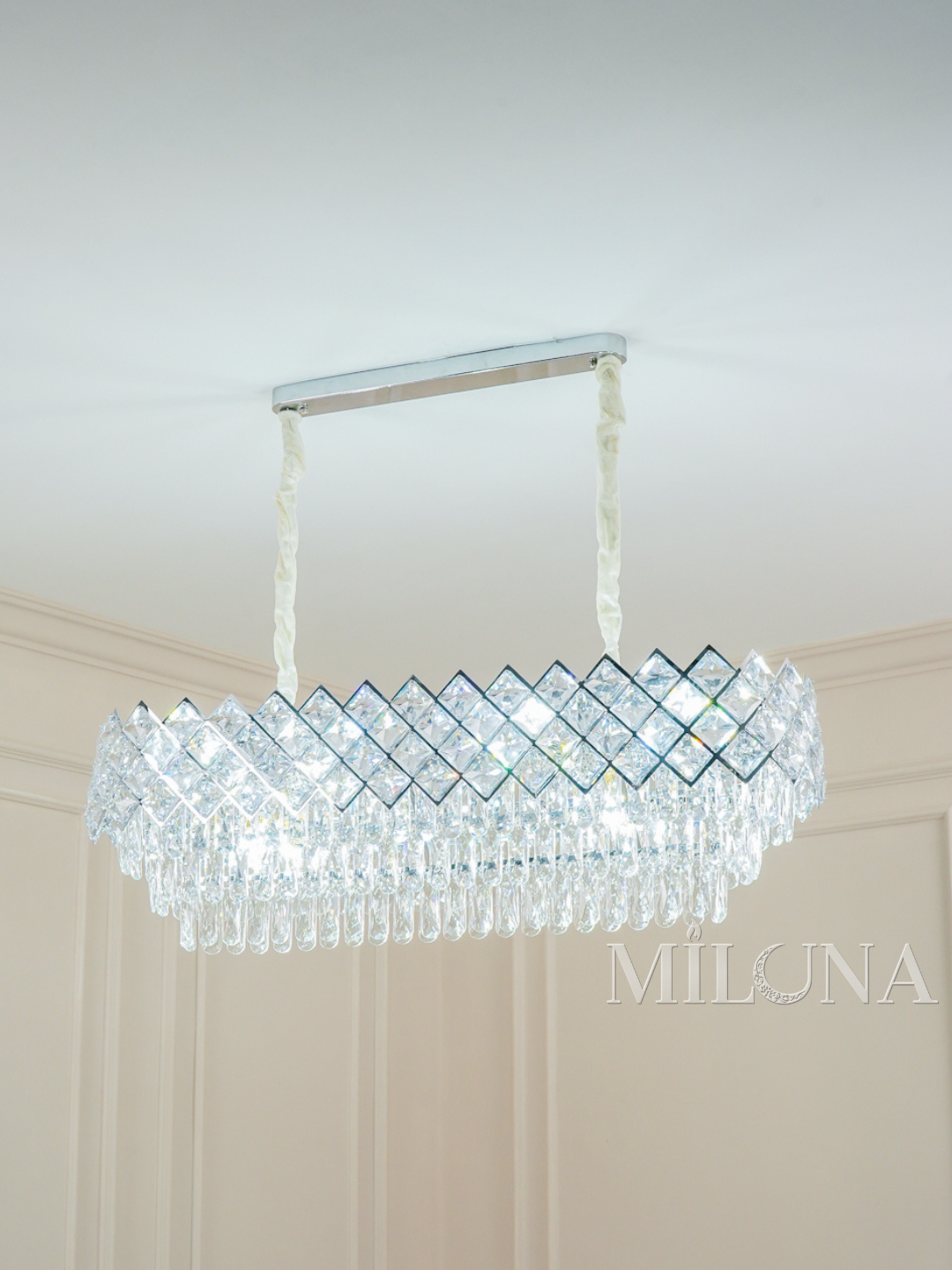 Люстра хрустальная, подвесная, с регулировкой высоты, в двух цвета, для зала и гостиной