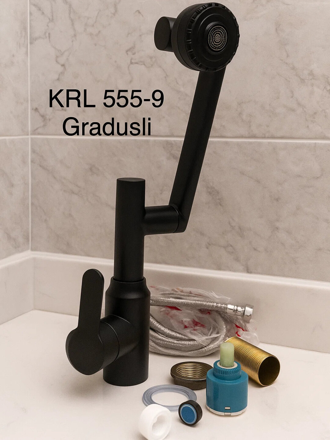 KRL 555-9 Gradusli: Черный кухонный кран с гибким поворотным носиком