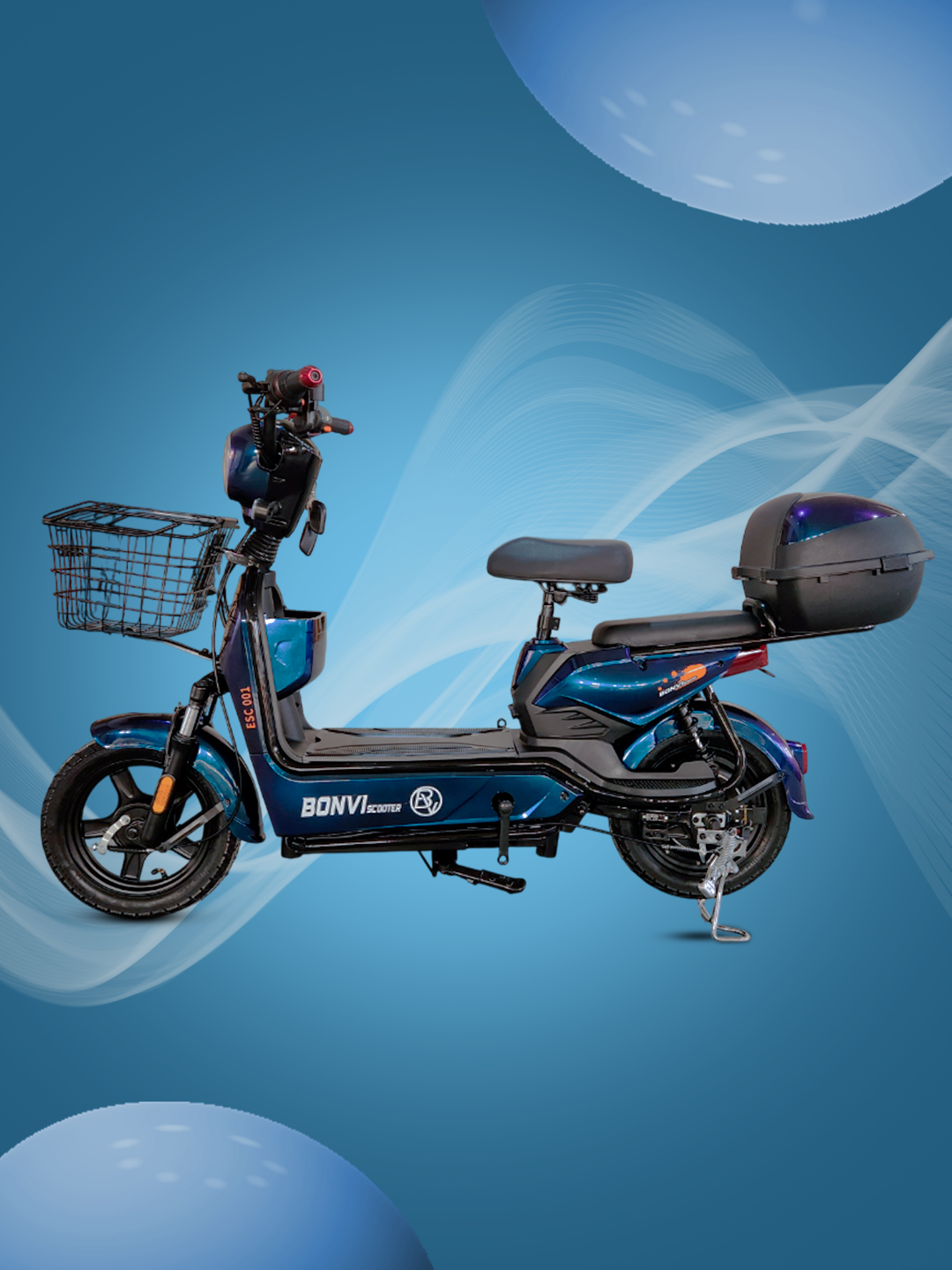 Электроскутер BONVI 2210 ID 6121, 250Вт, максимальная скорость 30км/ч синий — фото 1
