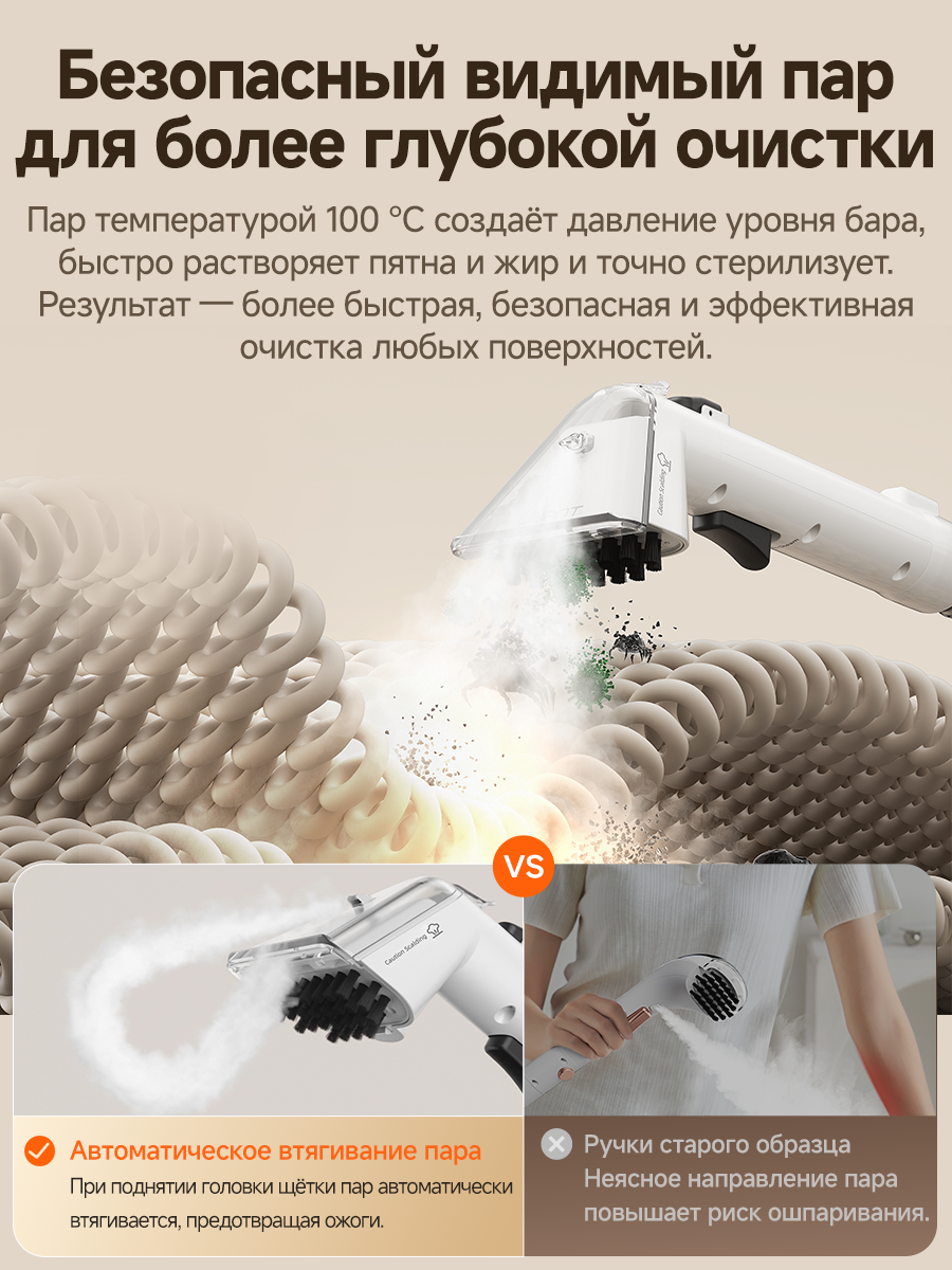 Моющий пылесос UWANT Y100 Steam, 18000 Па, 1750 Вт, Пар 100 °C, Автоочистка , Для мебели диванов ковров обувь кухня — фото 1